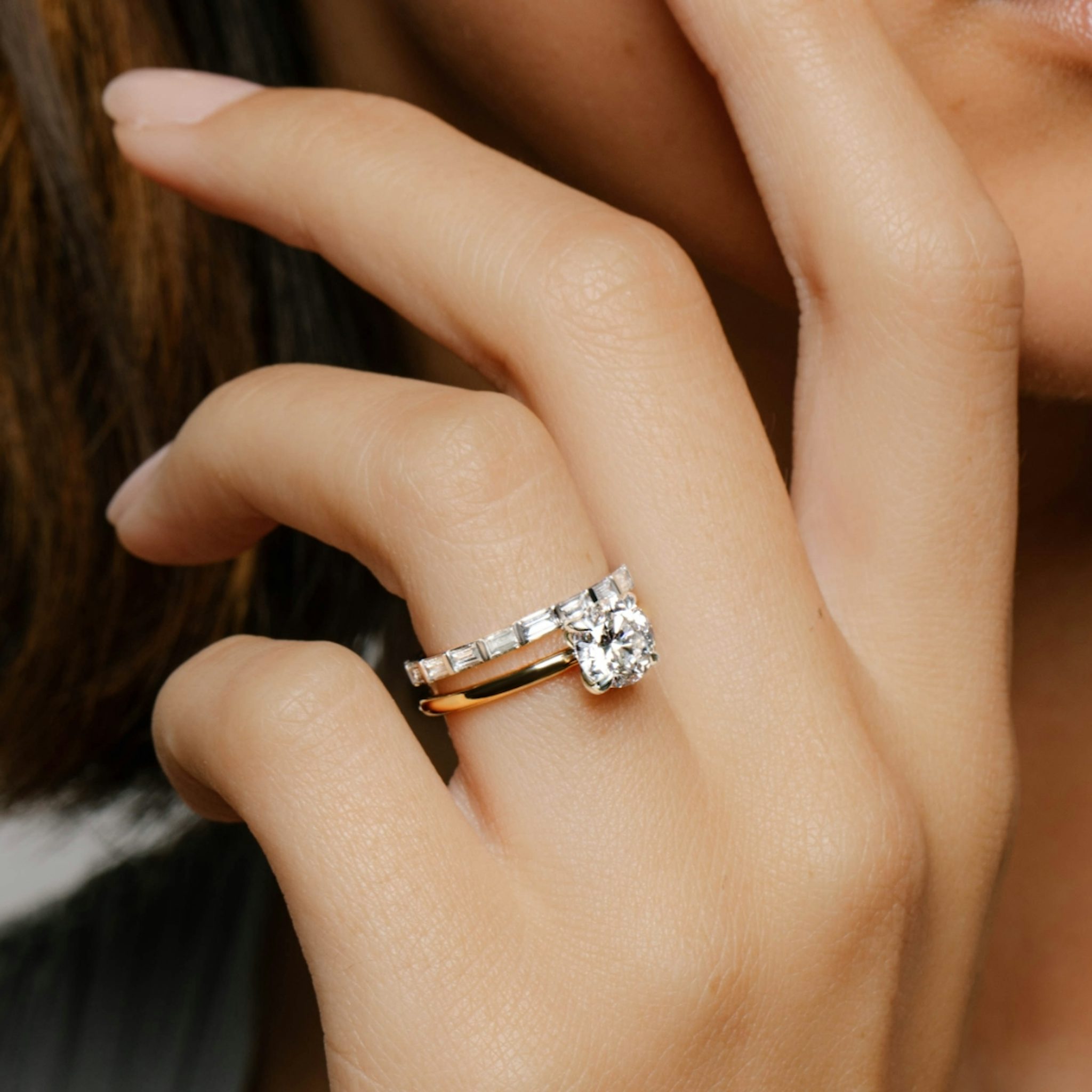 The Classic | Round Brilliant | 14k | Rose Gold and Platinum | bandAccent: Plain | bandWidth: standard | caratWeight: other | diamondOrientation: vertical