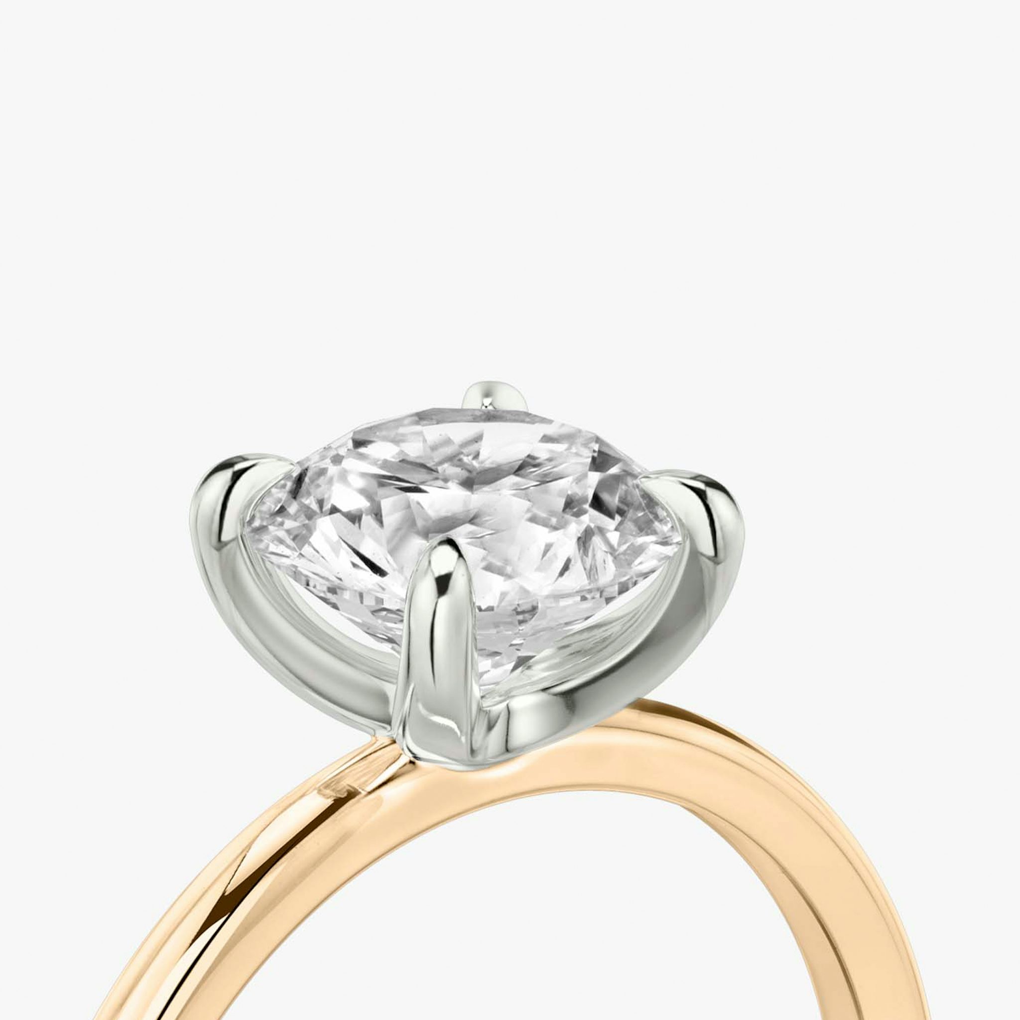 The Classic | Round Brilliant | 14k | Rose Gold and Platinum | bandAccent: Plain | bandWidth: standard | caratWeight: other | diamondOrientation: vertical