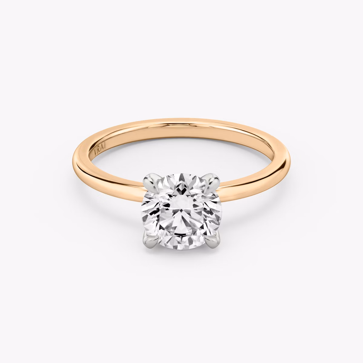 The Classic | Round Brilliant | 14k | Rose Gold and Platinum | bandAccent: Plain | bandWidth: standard | caratWeight: 1.5ct | diamondOrientation: vertical
