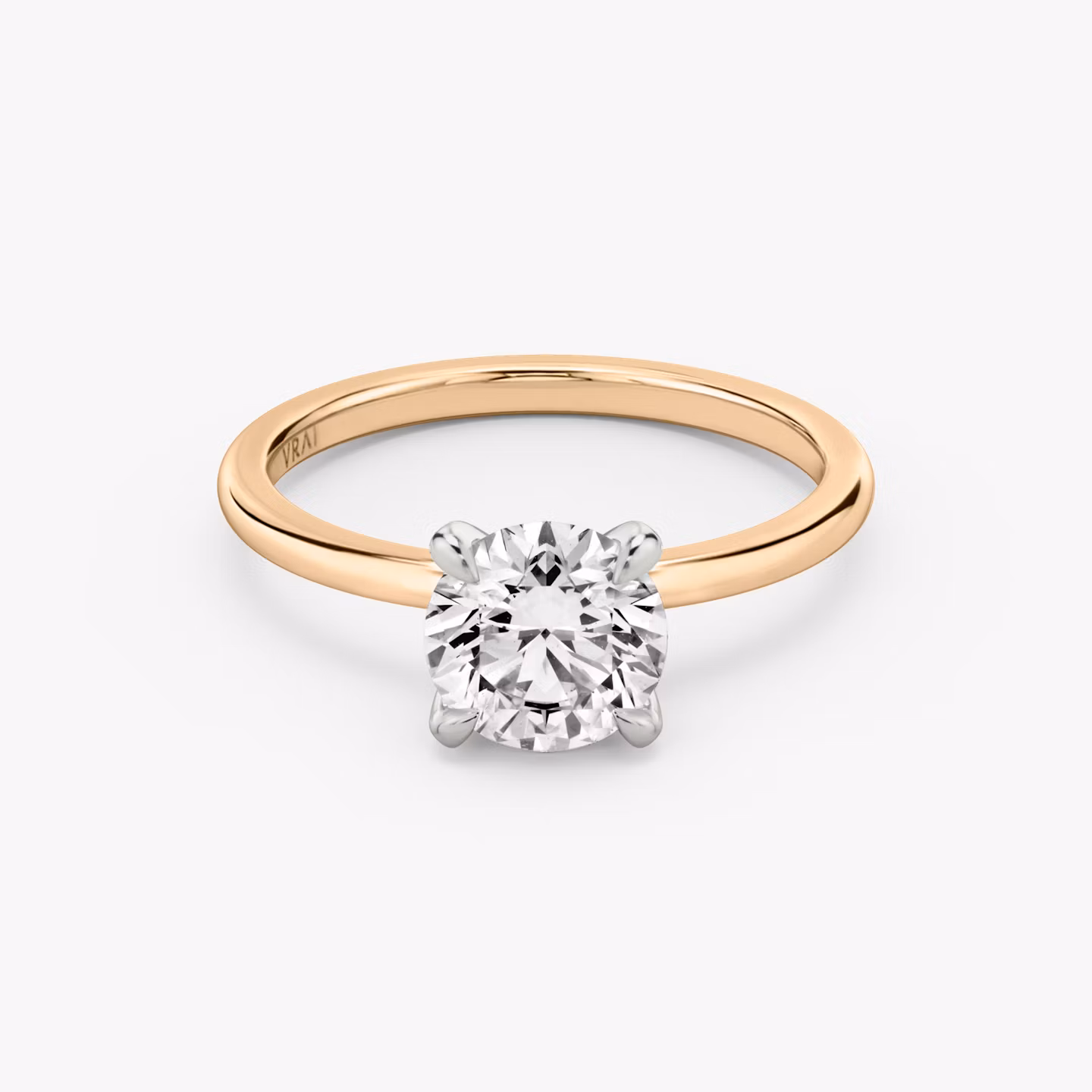 The Classic | Round Brilliant | 14k | Rose Gold and Platinum | bandAccent: Plain | bandWidth: standard | caratWeight: 1.5ct | diamondOrientation: vertical