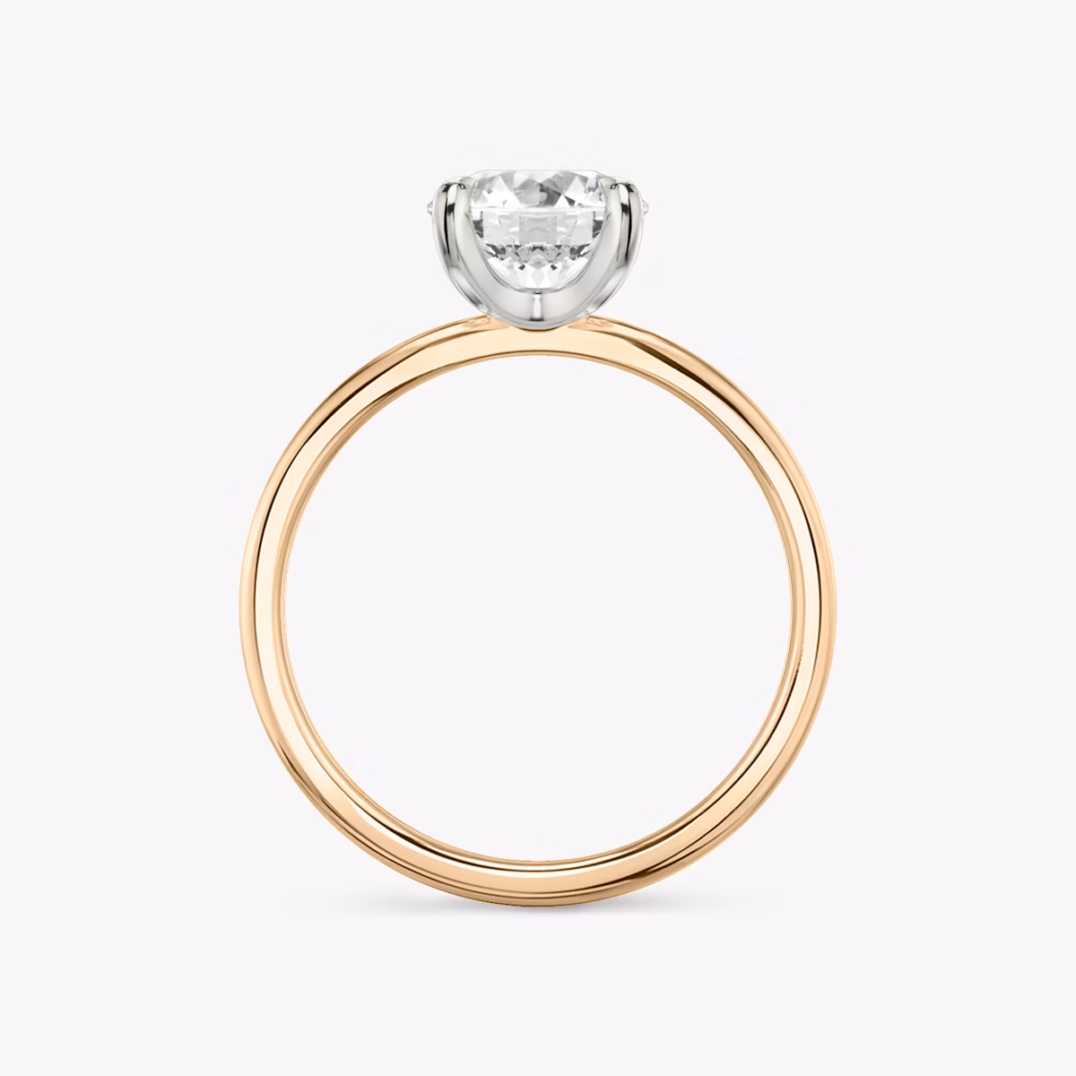 The Classic | Round Brilliant | 14k | Rose Gold and Platinum | bandAccent: Plain | bandWidth: standard | caratWeight: 1.5ct | diamondOrientation: vertical