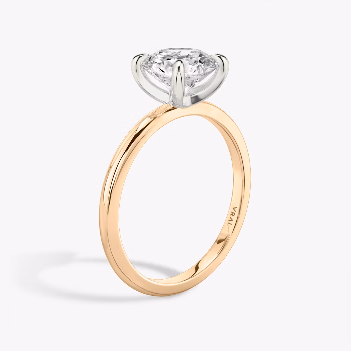 The Classic | Round Brilliant | 14k | Rose Gold and Platinum | bandAccent: Plain | bandWidth: standard | caratWeight: 1.5ct | diamondOrientation: vertical