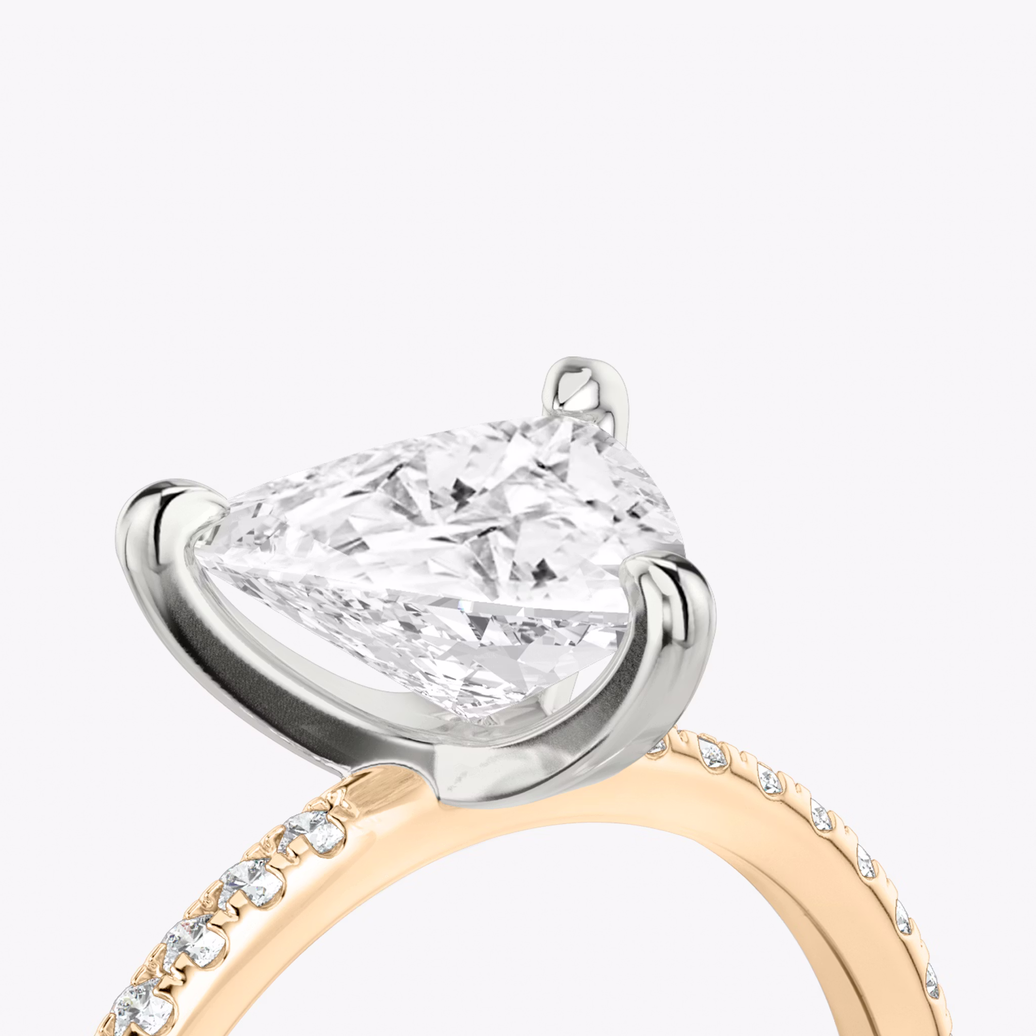 The Classic | Trillion | 14k | Rose Gold and Platinum | bandAccent: Pavé | bandWidth: standard | diamondOrientation: vertical | caratWeight: other