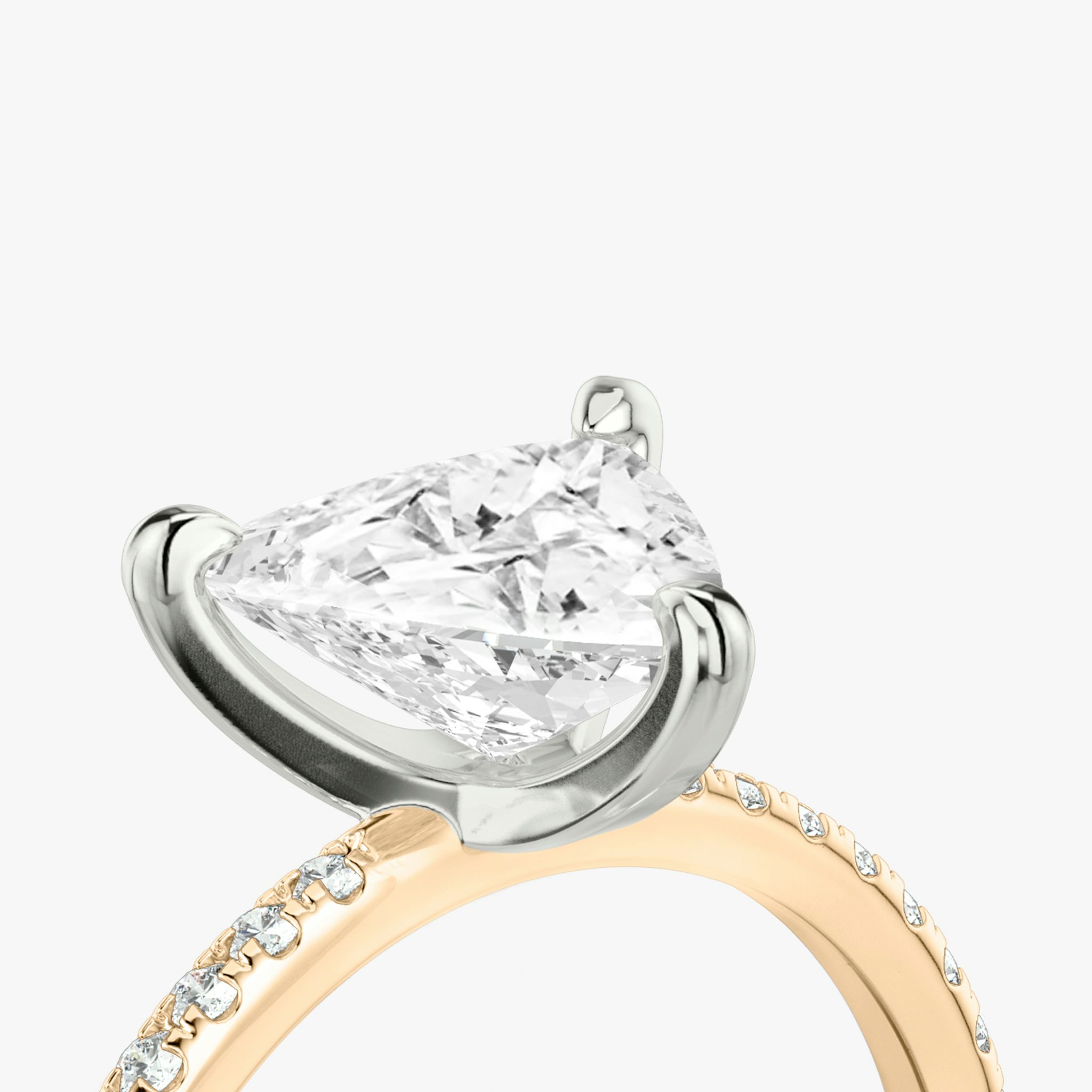 The Classic | Trillion | 14k | Rose Gold and Platinum | bandAccent: Pavé | bandWidth: standard | diamondOrientation: vertical | caratWeight: other