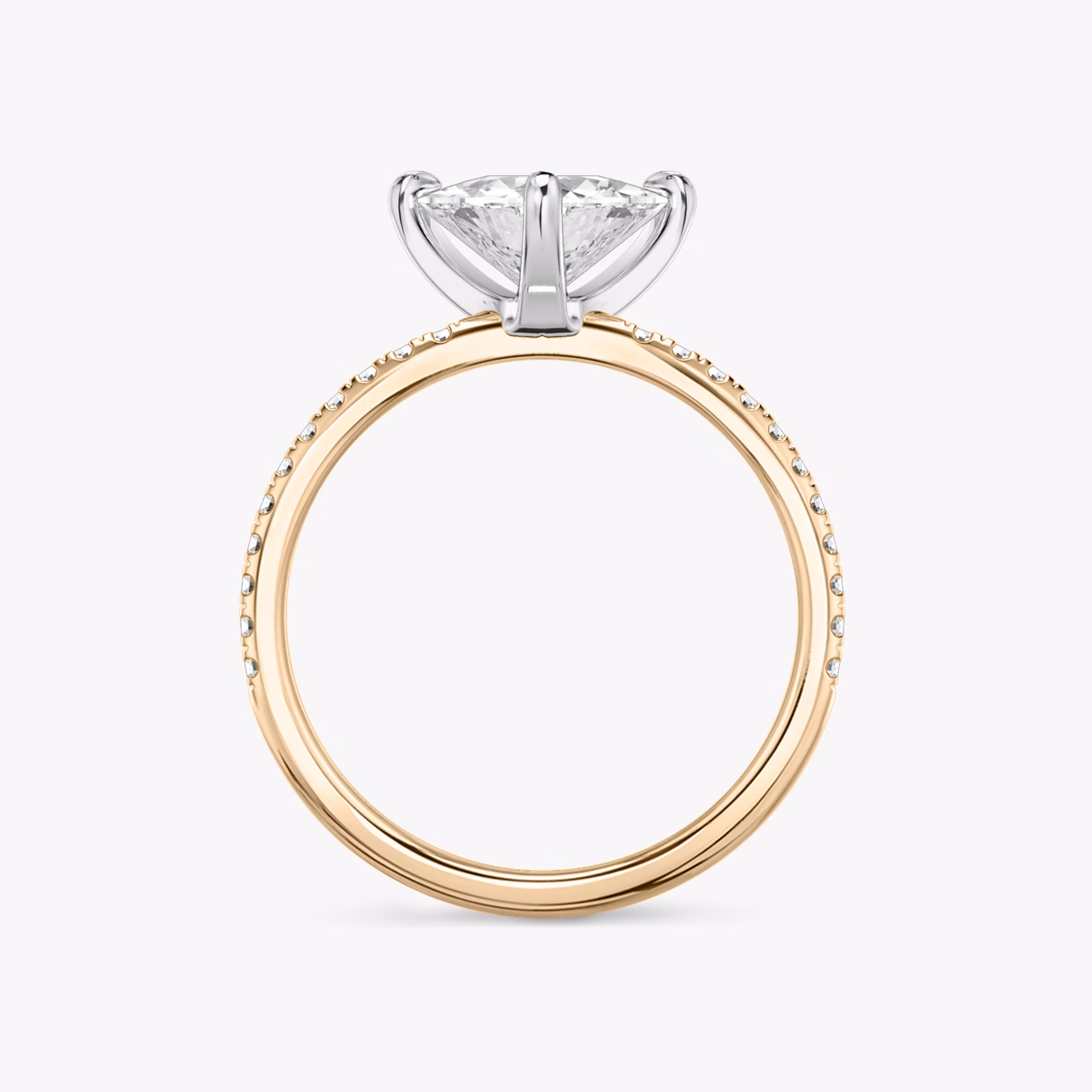 The Classic | Trillion | 14k | Rose Gold and Platinum | bandAccent: Pavé | bandWidth: standard | diamondOrientation: vertical | caratWeight: other