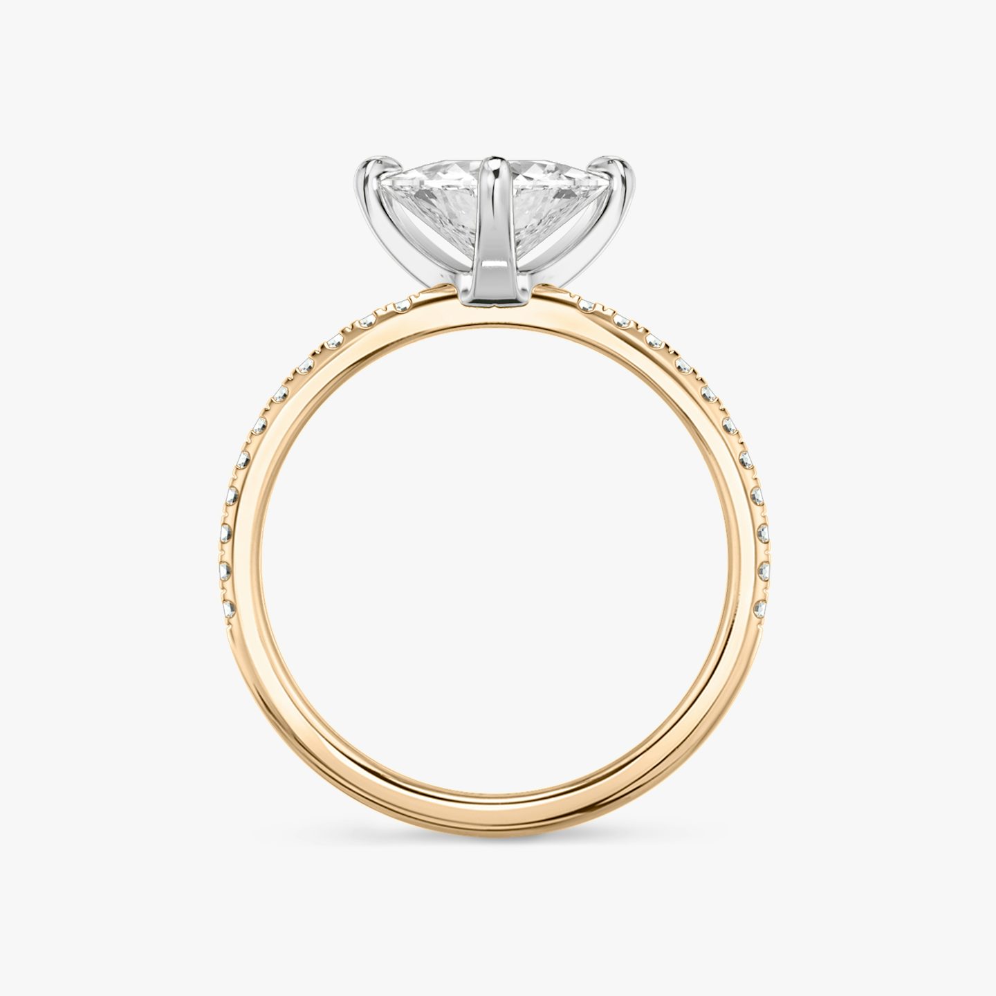 The Classic | Trillion | 14k | Rose Gold and Platinum | bandAccent: Pavé | bandWidth: standard | diamondOrientation: vertical | caratWeight: other