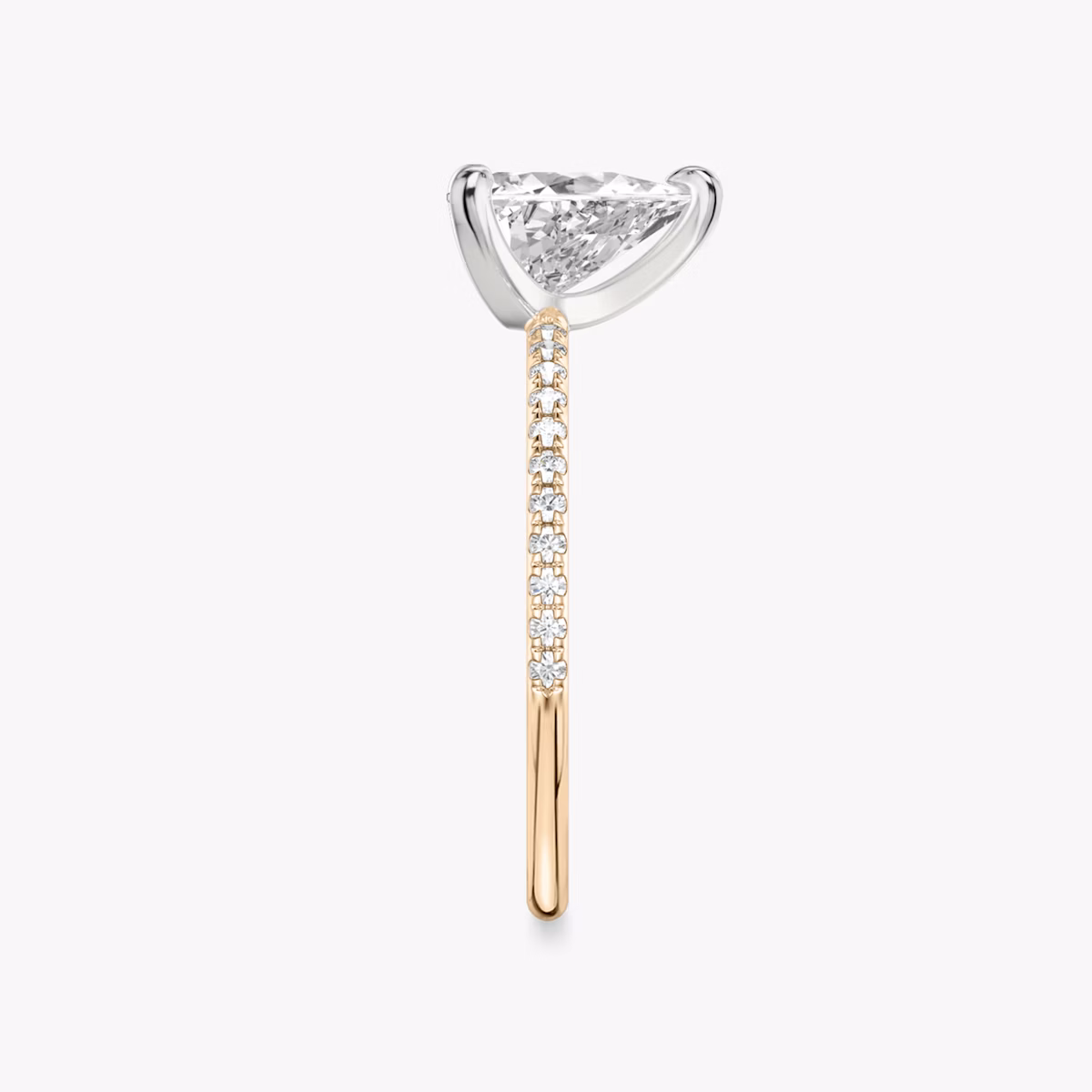 The Classic | Trillion | 14k | Rose Gold and Platinum | bandAccent: Pavé | bandWidth: standard | diamondOrientation: vertical | caratWeight: other