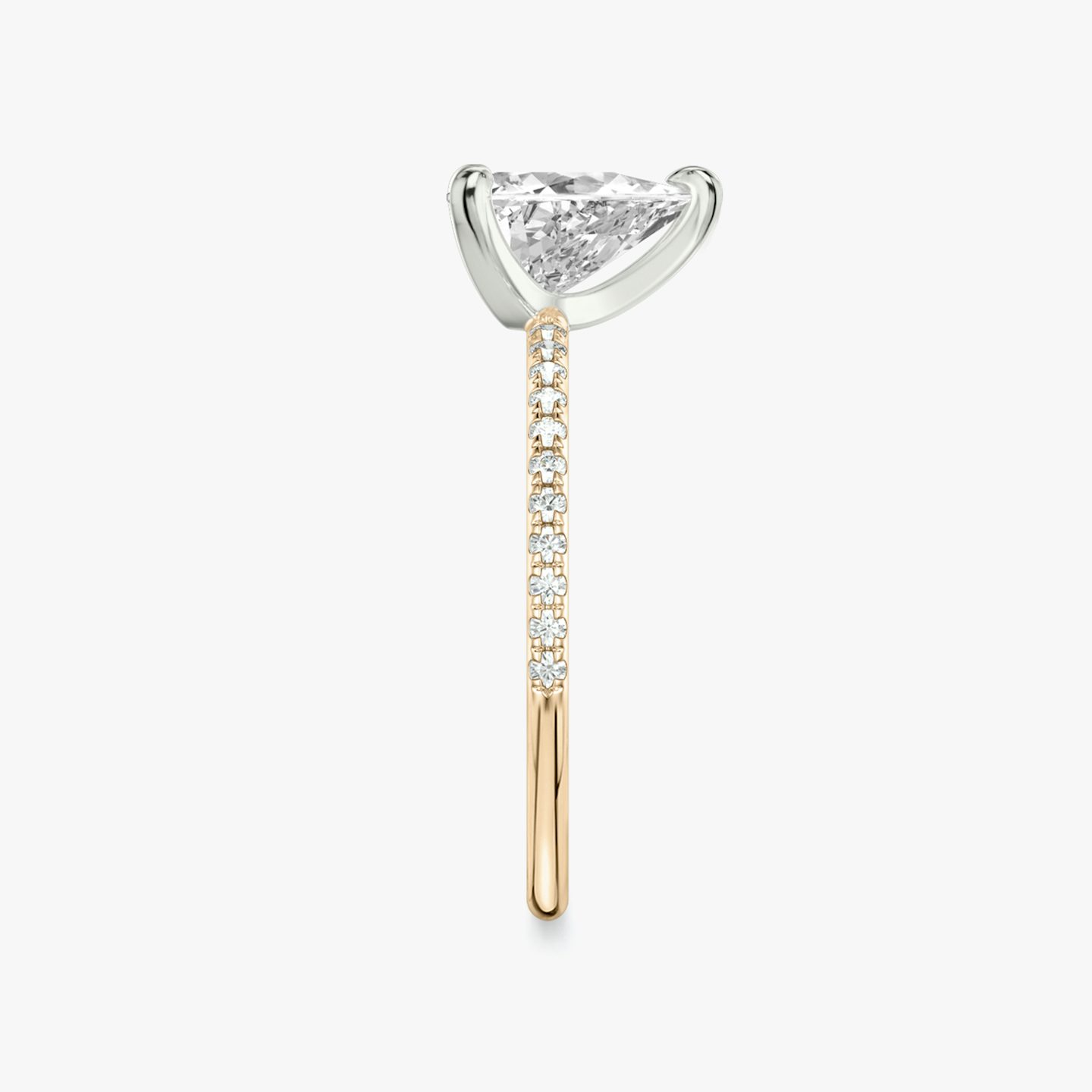 The Classic | Trillion | 14k | Rose Gold and Platinum | bandAccent: Pavé | bandWidth: standard | diamondOrientation: vertical | caratWeight: other