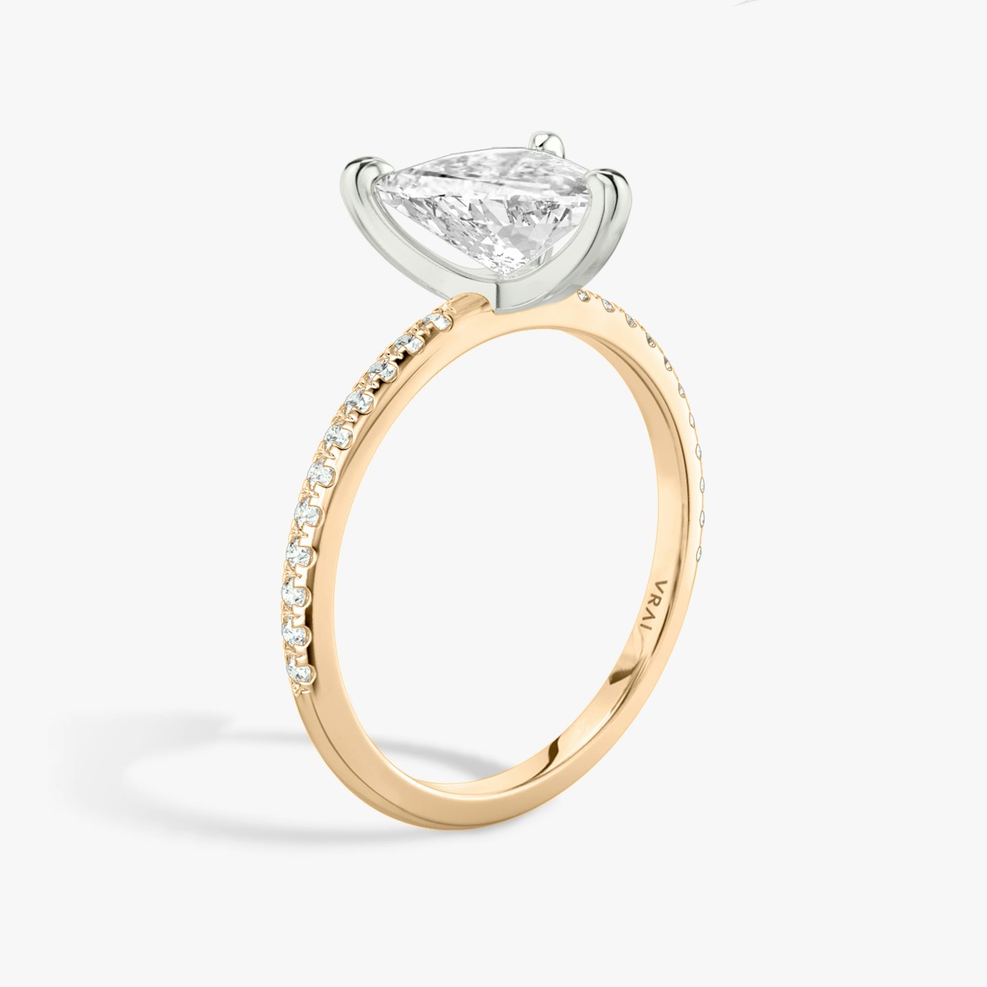 The Classic | Trillion | 14k | Rose Gold and Platinum | bandAccent: Pavé | bandWidth: standard | diamondOrientation: vertical | caratWeight: other