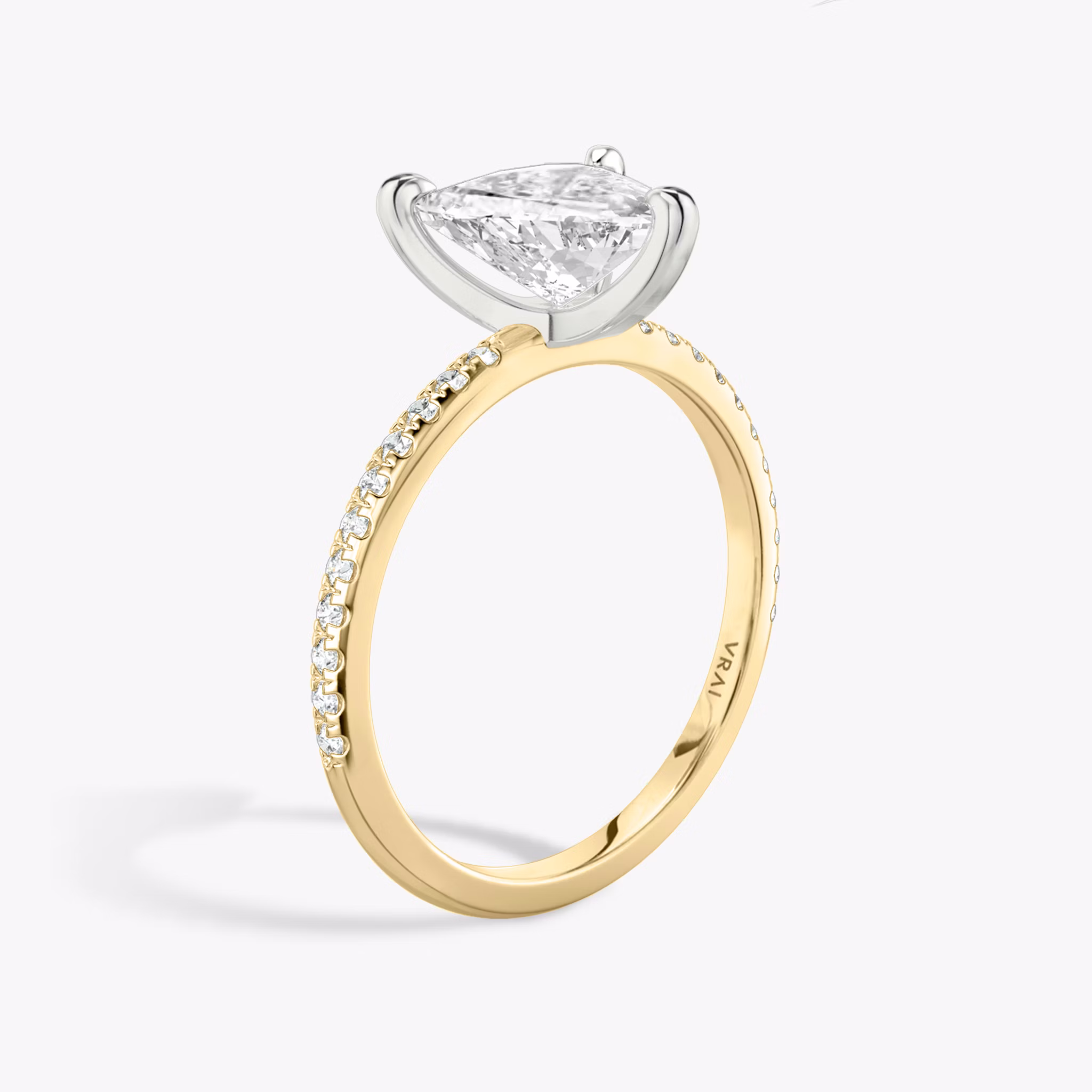The Classic | Trillion | 18k | Yellow Gold and Platinum | bandAccent: Pavé | bandWidth: standard | diamondOrientation: vertical | caratWeight: other