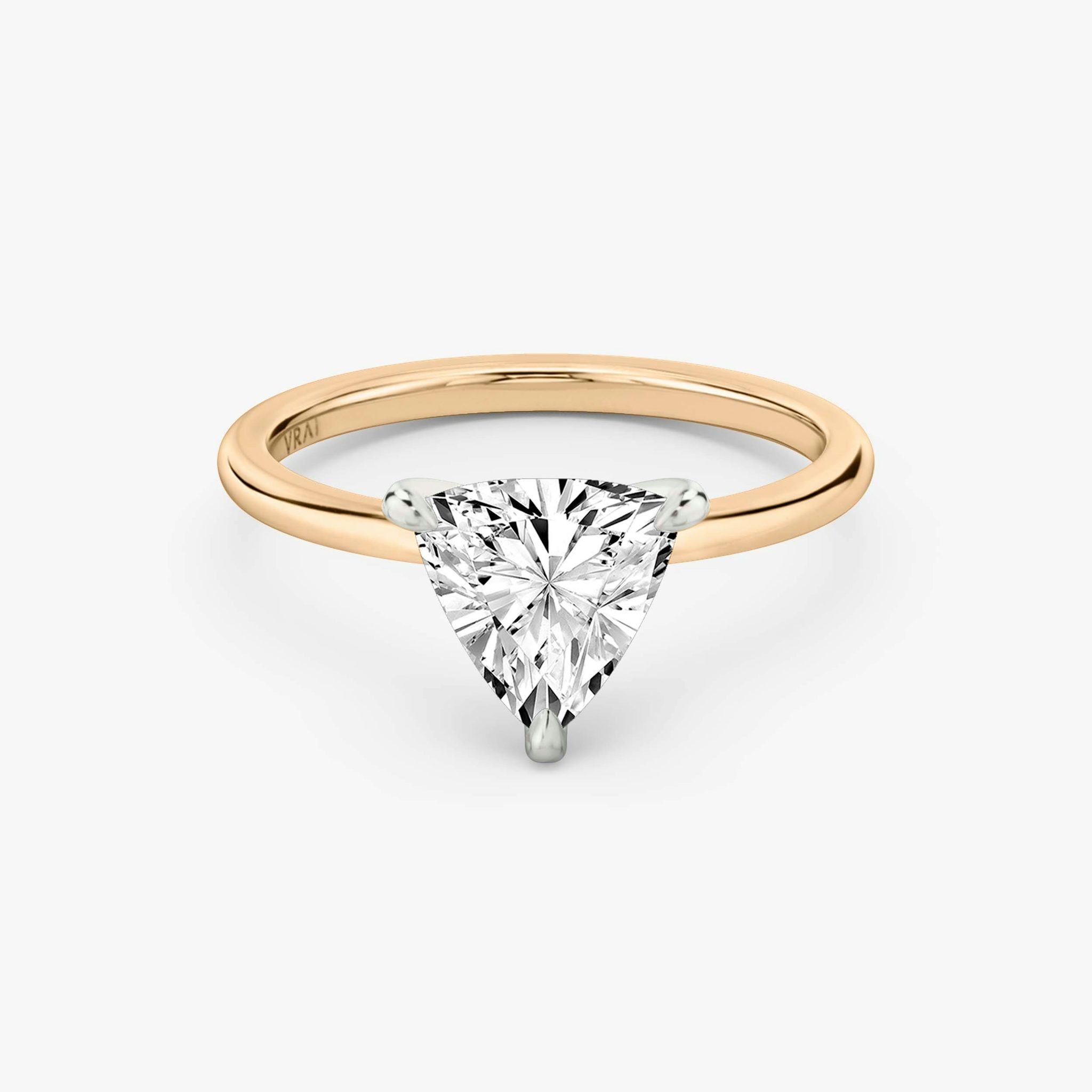 The Classic | Trillion | 14k | Rose Gold and Platinum | bandAccent: Plain | bandWidth: standard | diamondOrientation: vertical | caratWeight: other