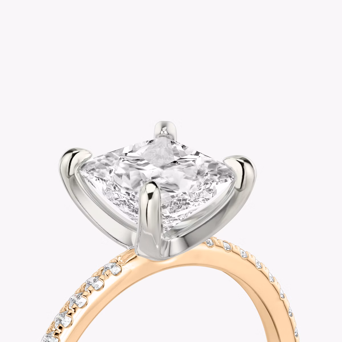 The Classic | Princess | 14k | Rose Gold and Platinum | bandAccent: Pavé | bandWidth: standard | diamondOrientation: vertical | caratWeight: other