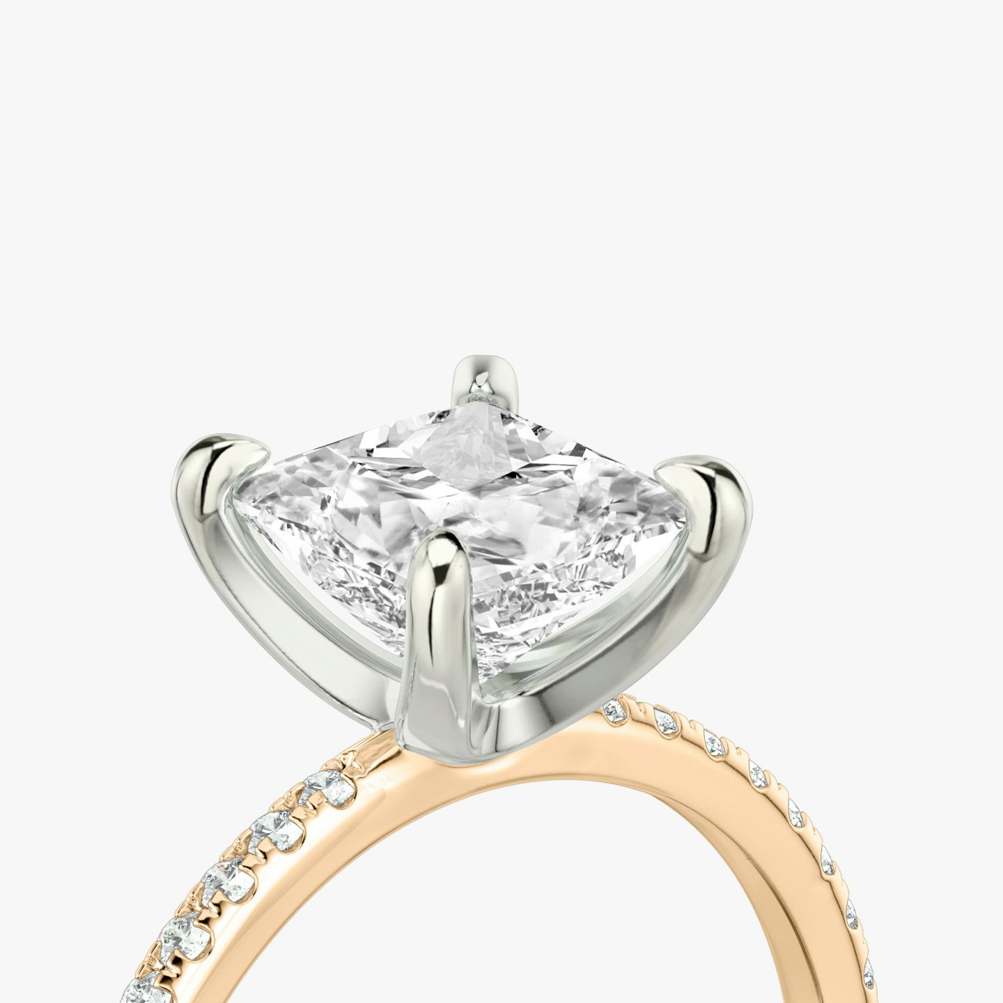 The Classic | Princess | 14k | Rose Gold and Platinum | bandAccent: Pavé | bandWidth: standard | diamondOrientation: vertical | caratWeight: other