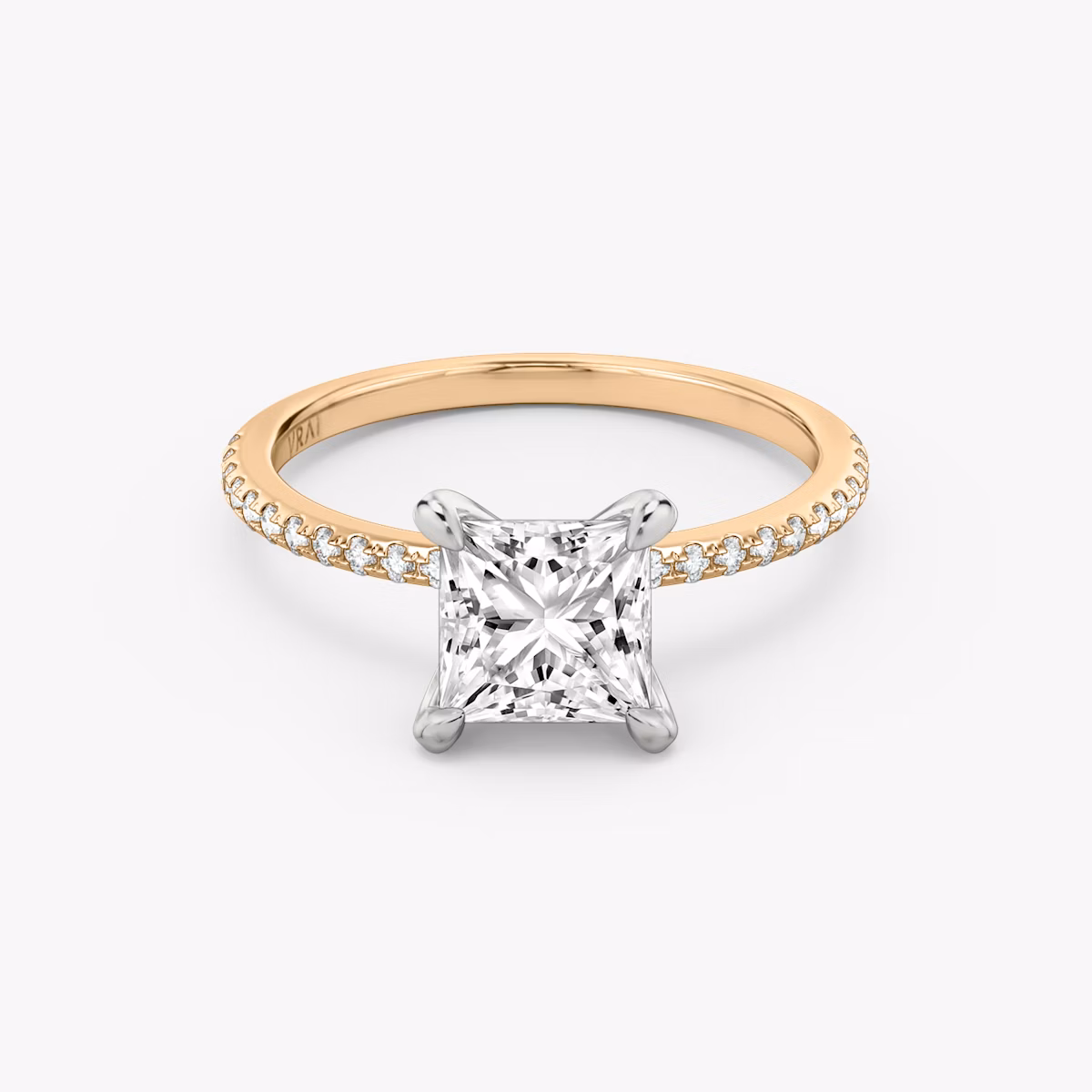 The Classic | Princess | 14k | Rose Gold and Platinum | bandAccent: Pavé | bandWidth: standard | diamondOrientation: vertical | caratWeight: other