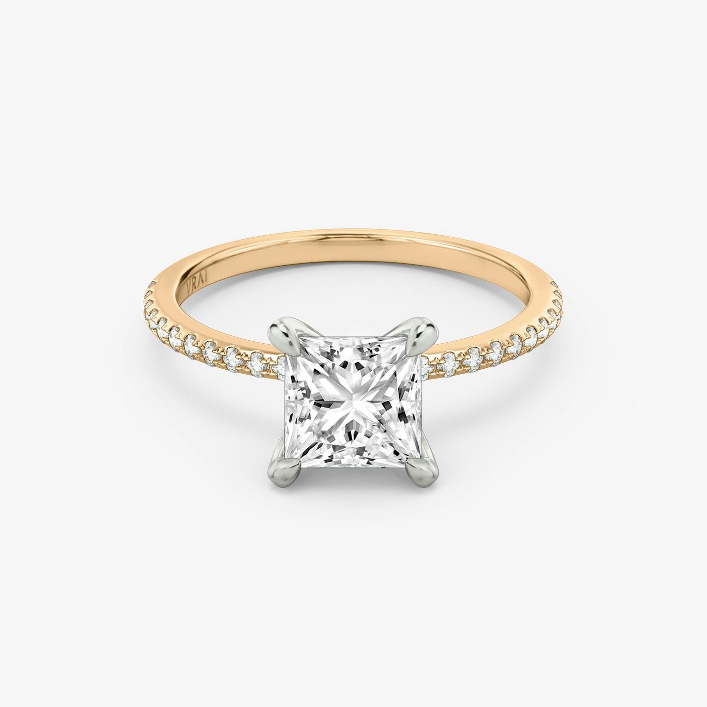 The Classic | Princess | 14k | Rose Gold and Platinum | bandAccent: Pavé | bandWidth: standard | diamondOrientation: vertical | caratWeight: other