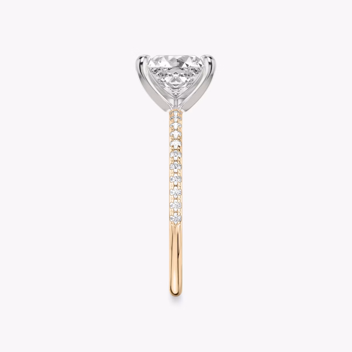 The Classic | Princess | 14k | Rose Gold and Platinum | bandAccent: Pavé | bandWidth: standard | diamondOrientation: vertical | caratWeight: other