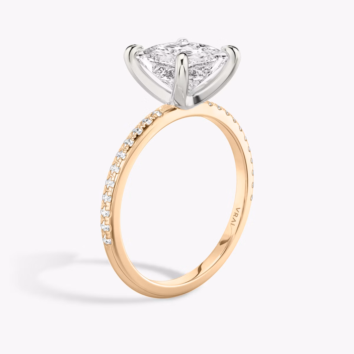 The Classic | Princess | 14k | Rose Gold and Platinum | bandAccent: Pavé | bandWidth: standard | diamondOrientation: vertical | caratWeight: other