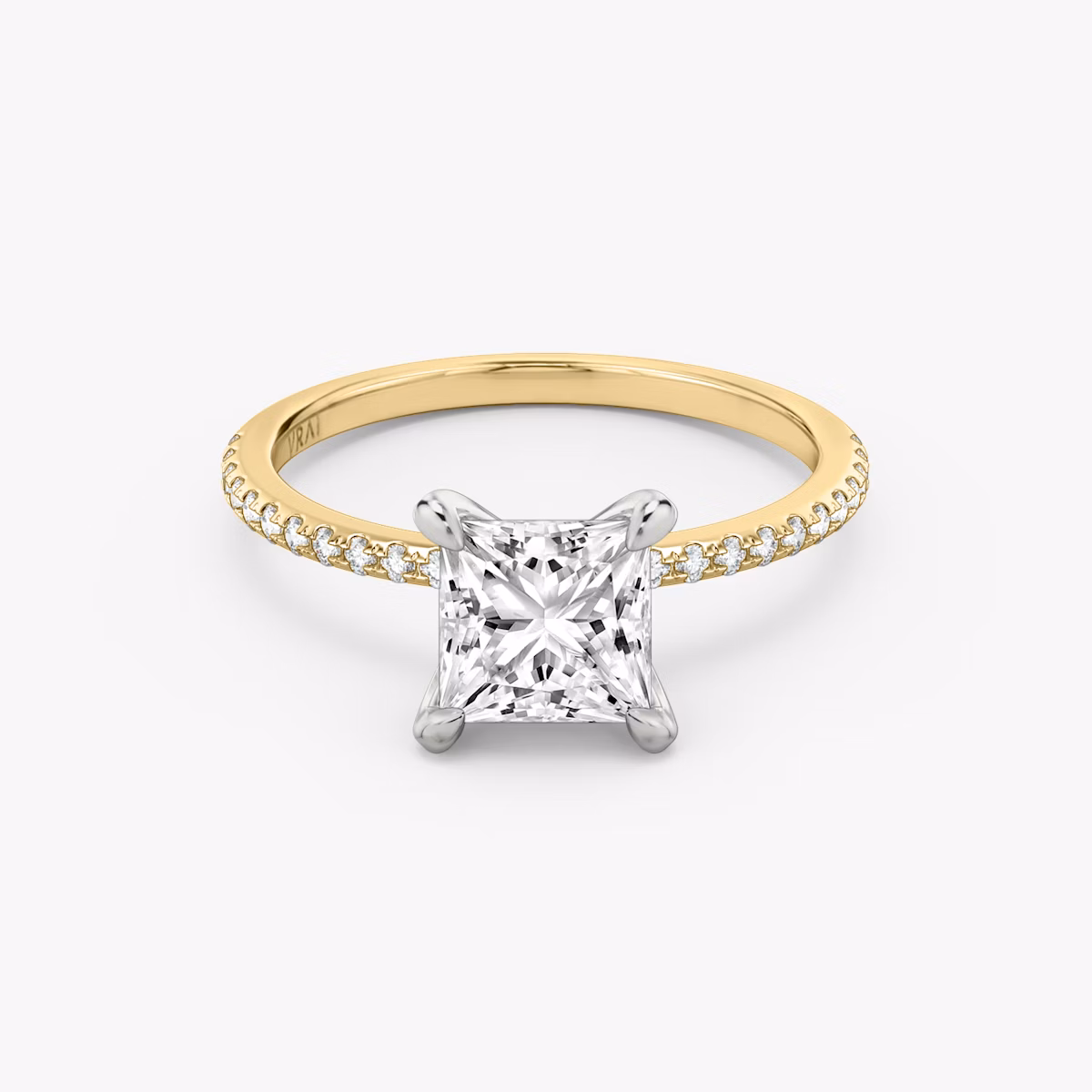 The Classic | Princess | 18k | Yellow Gold and Platinum | bandAccent: Pavé | bandWidth: standard | diamondOrientation: vertical | caratWeight: other