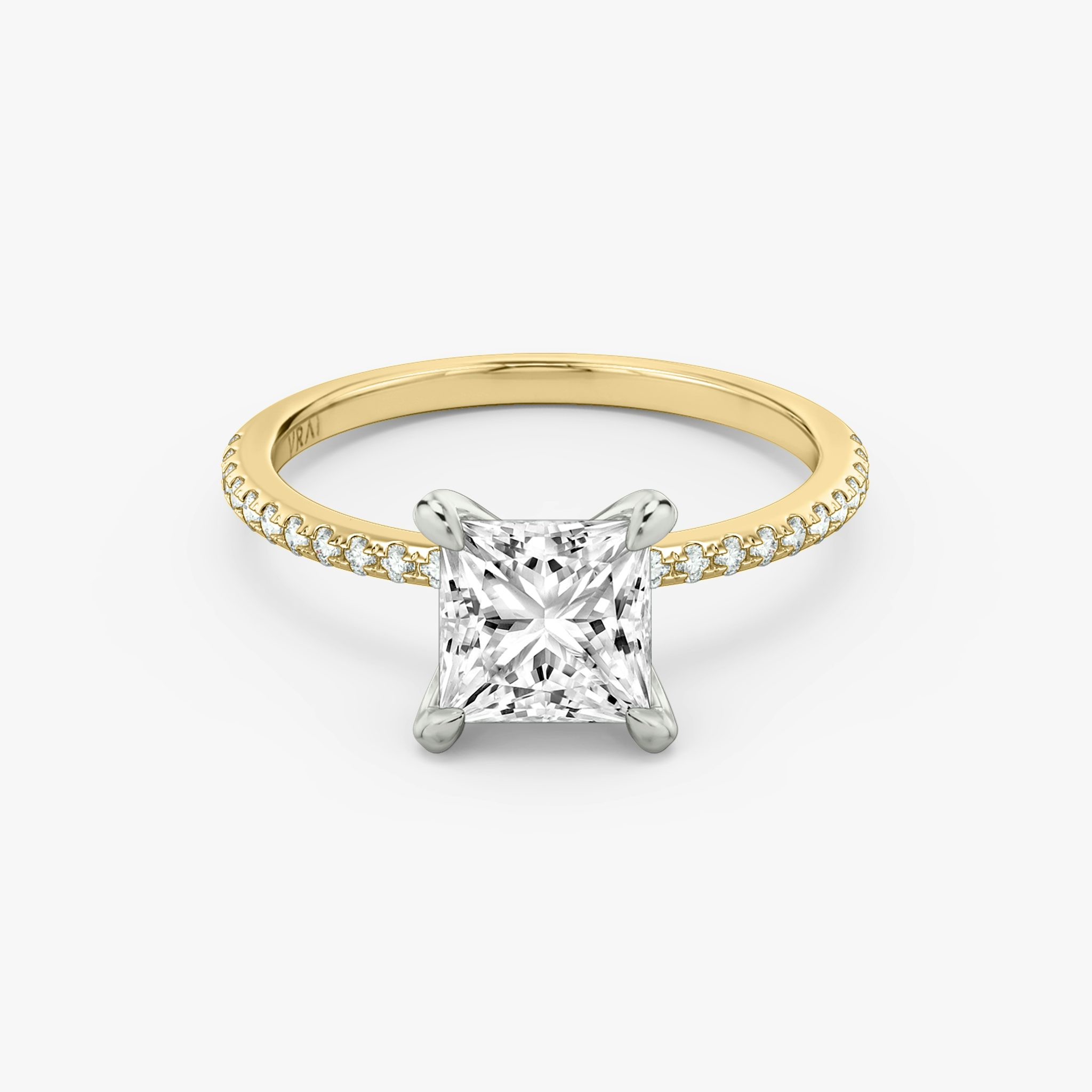 The Classic | Princess | 18k | Yellow Gold and Platinum | bandAccent: Pavé | bandWidth: standard | diamondOrientation: vertical | caratWeight: other