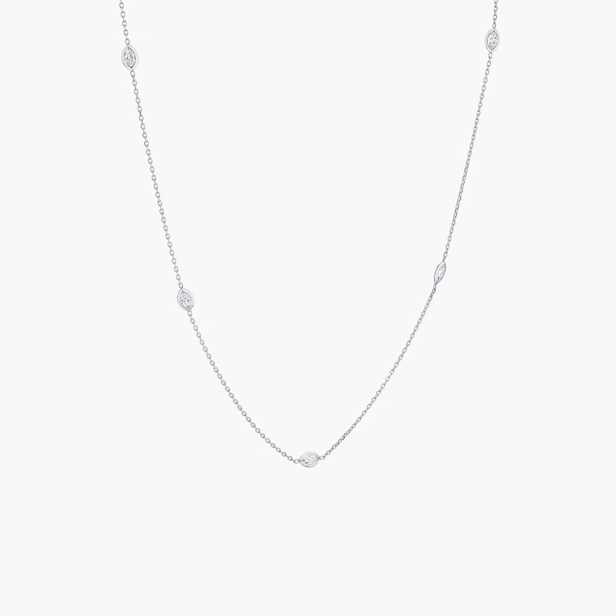 Knife-Edge Bezel Station Necklace | Marquise | 14k | White Gold | chainLength: 16-18