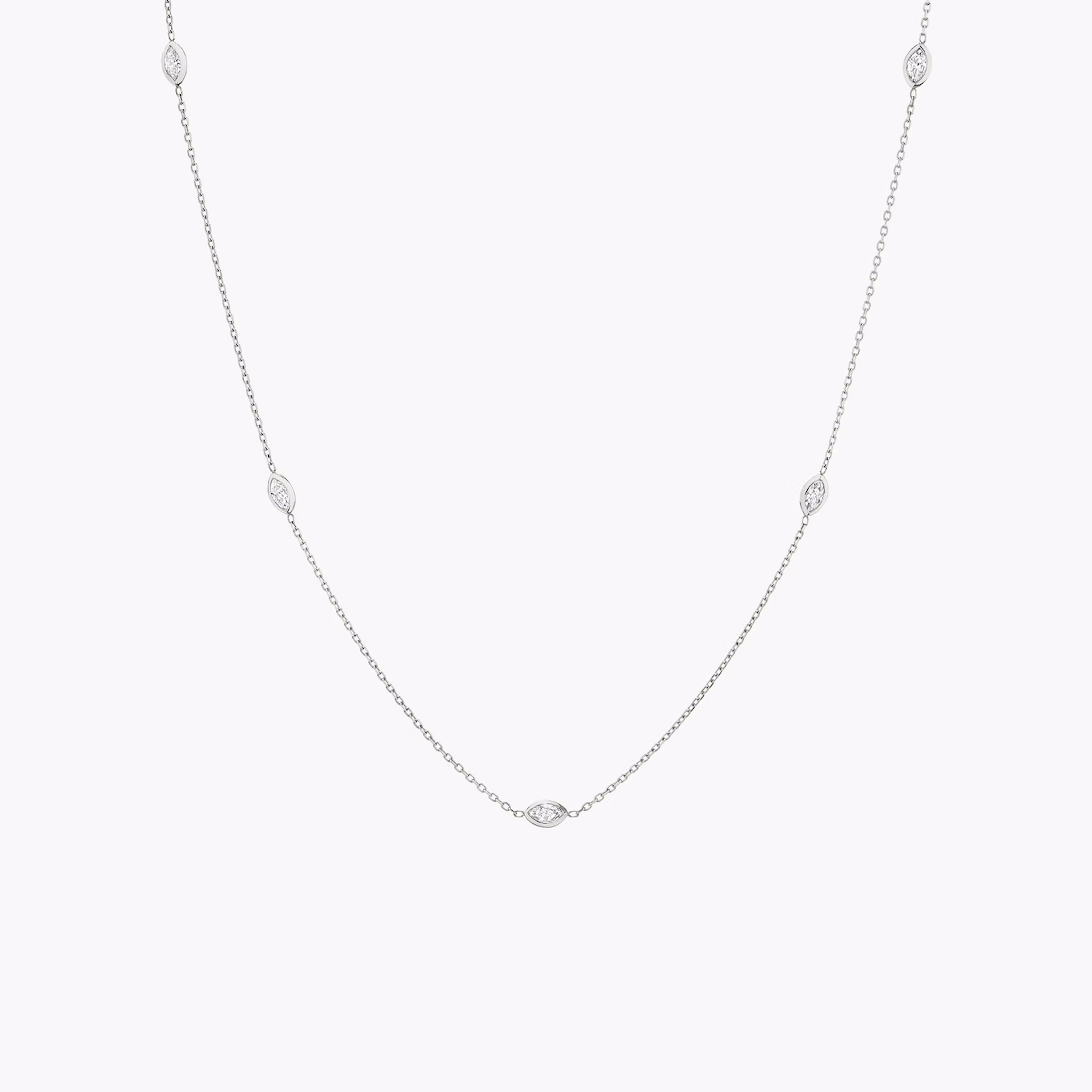 Knife-Edge Bezel Station Necklace | Marquise | 14k | White Gold | chainLength: 16-18