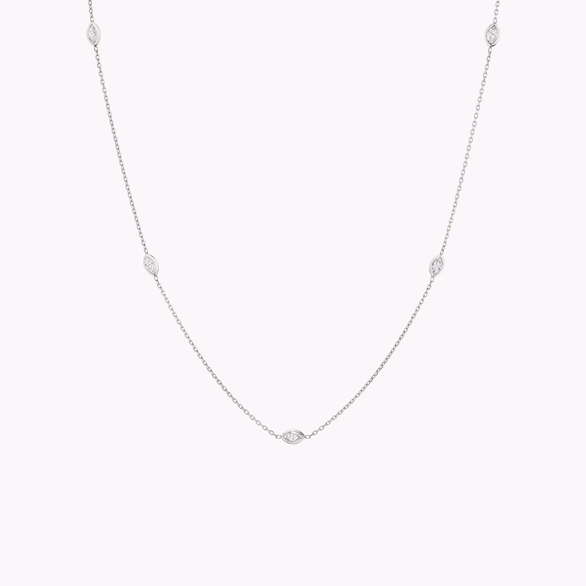 Knife-Edge Bezel Station Necklace Marquise | White Gold