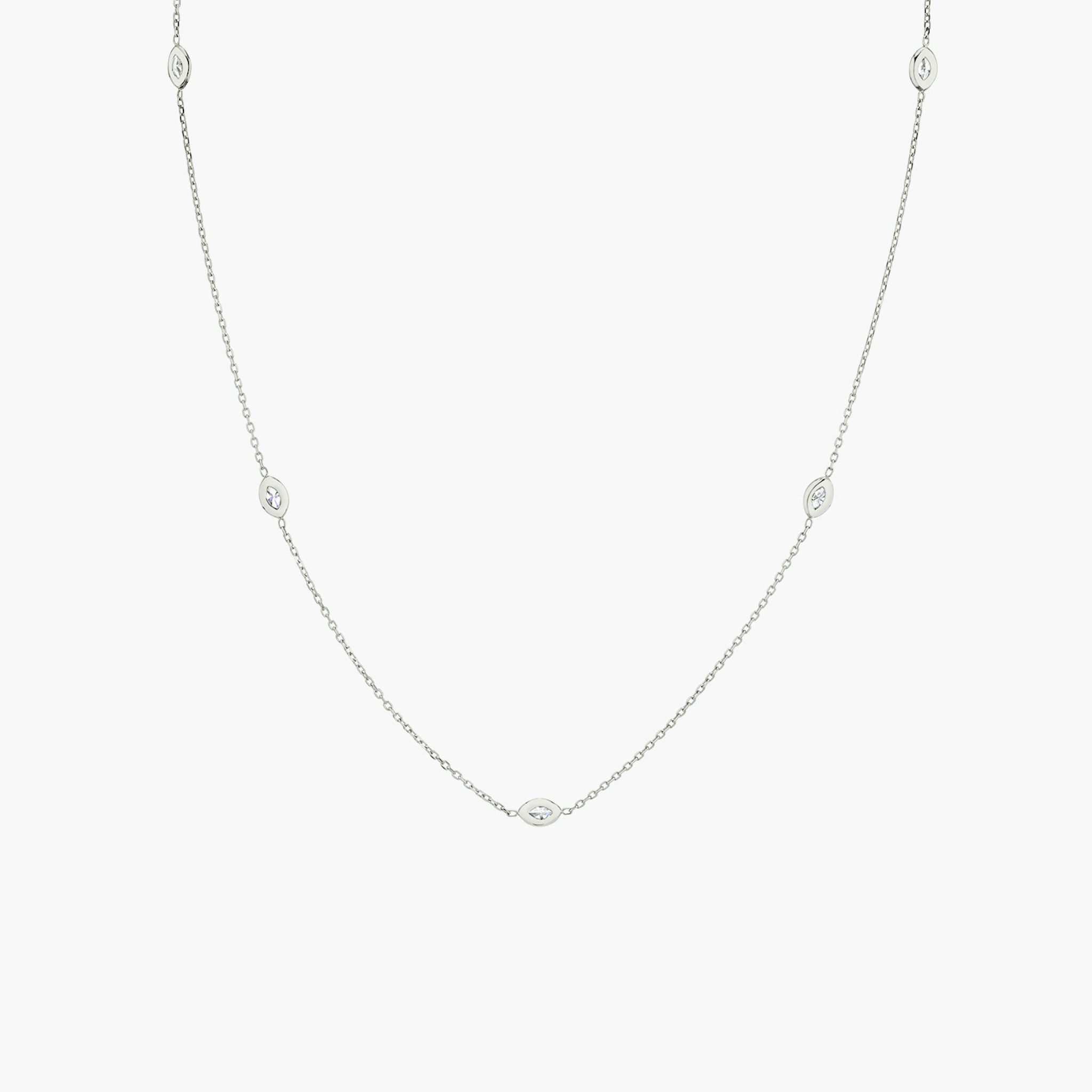 Knife-Edge Bezel Station Necklace | Marquise | 14k | White Gold | chainLength: 16-18