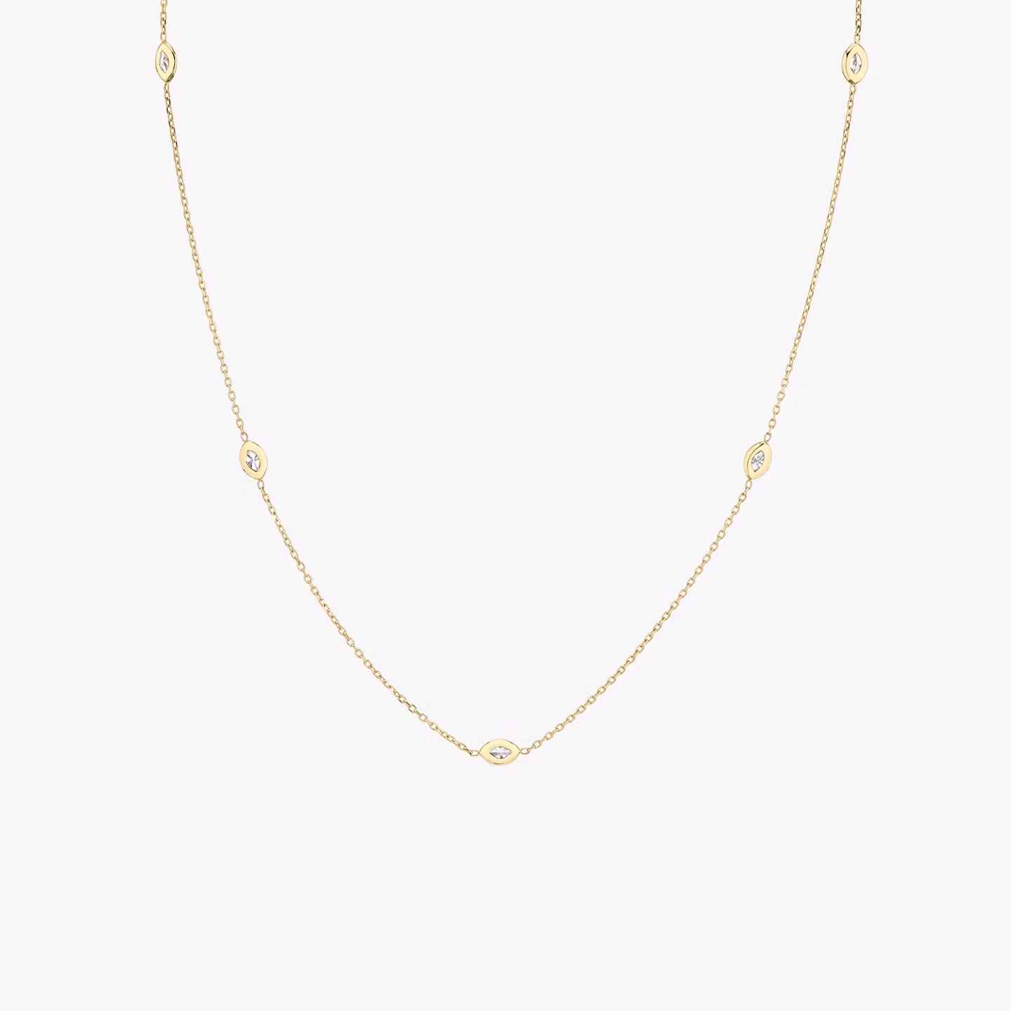 Knife-Edge Bezel Station Necklace | Marquise | 14k | Yellow Gold | chainLength: 16-18