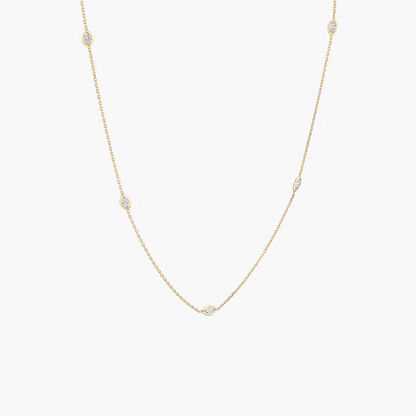 Knife-Edge Bezel Station Necklace | Marquise | 14k | Yellow Gold | chainLength: 16-18