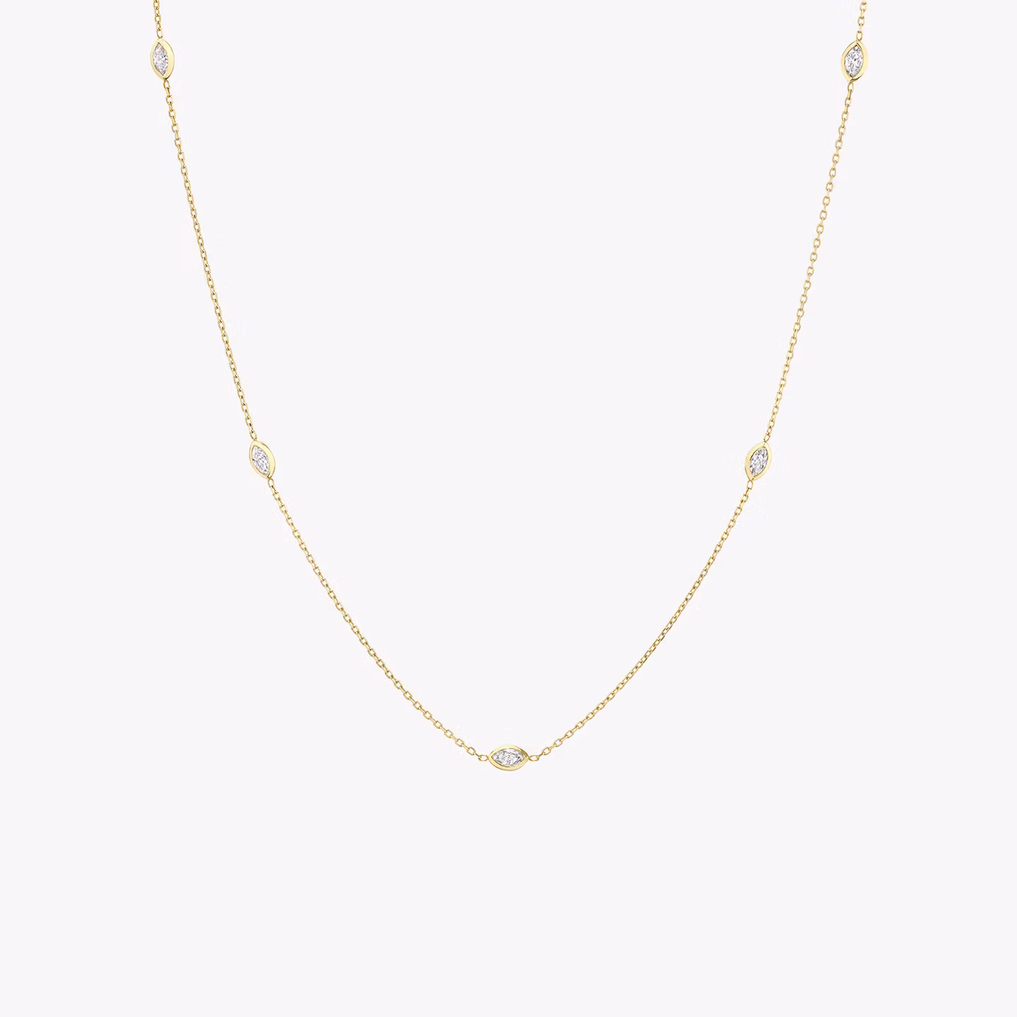 Knife-Edge Bezel Station Necklace | Marquise | 14k | Yellow Gold | chainLength: 16-18