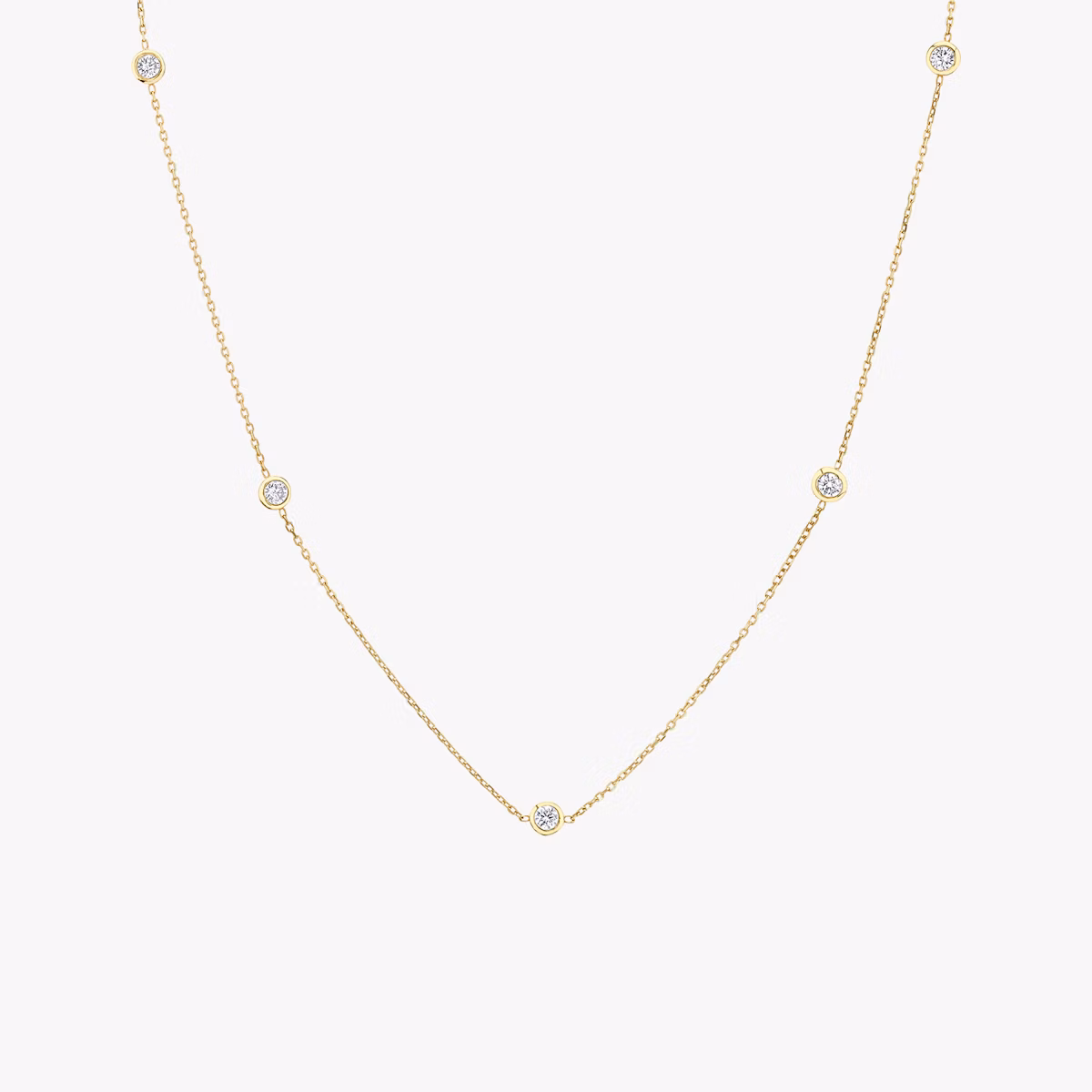 Knife-Edge Bezel Station Necklace | Round Brilliant | 14k | Yellow Gold | chainLength: 16-18