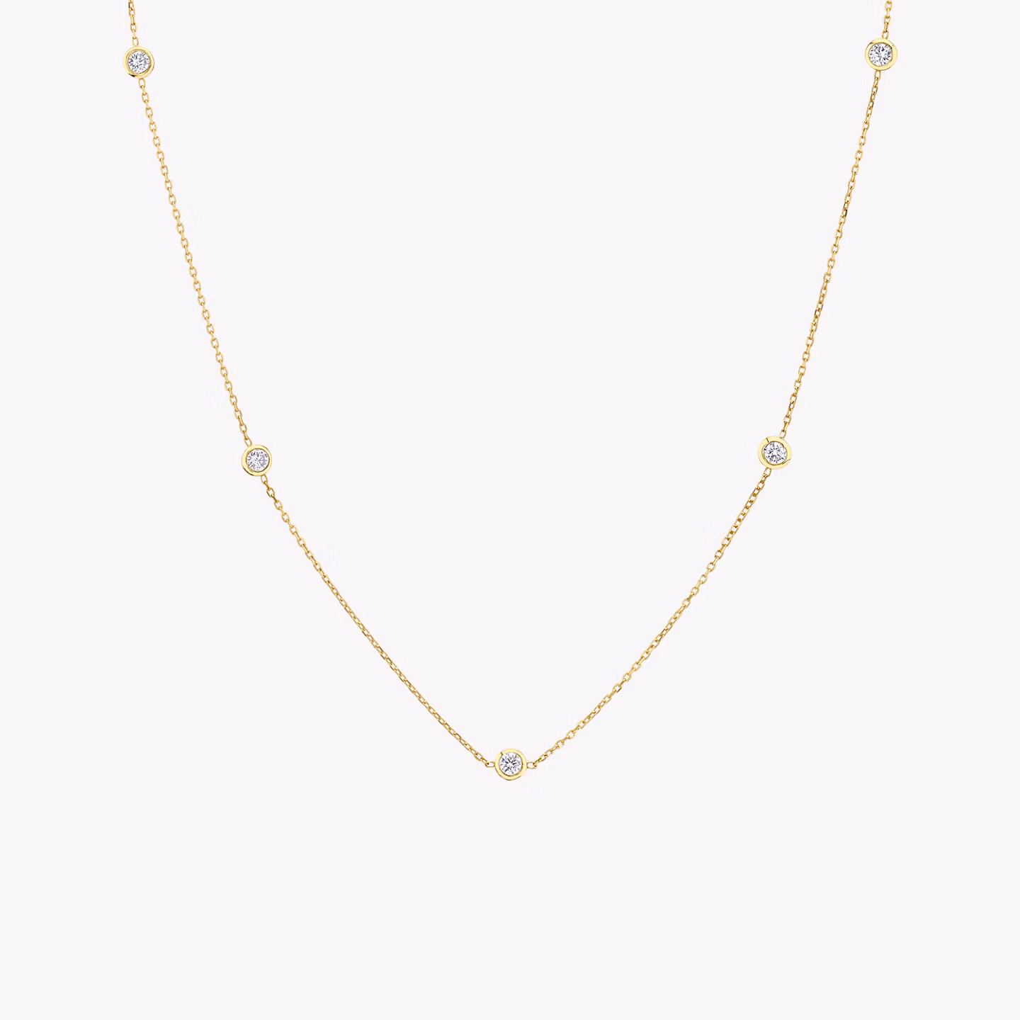 Knife-Edge Bezel Station Necklace Round Brilliant | Yellow Gold