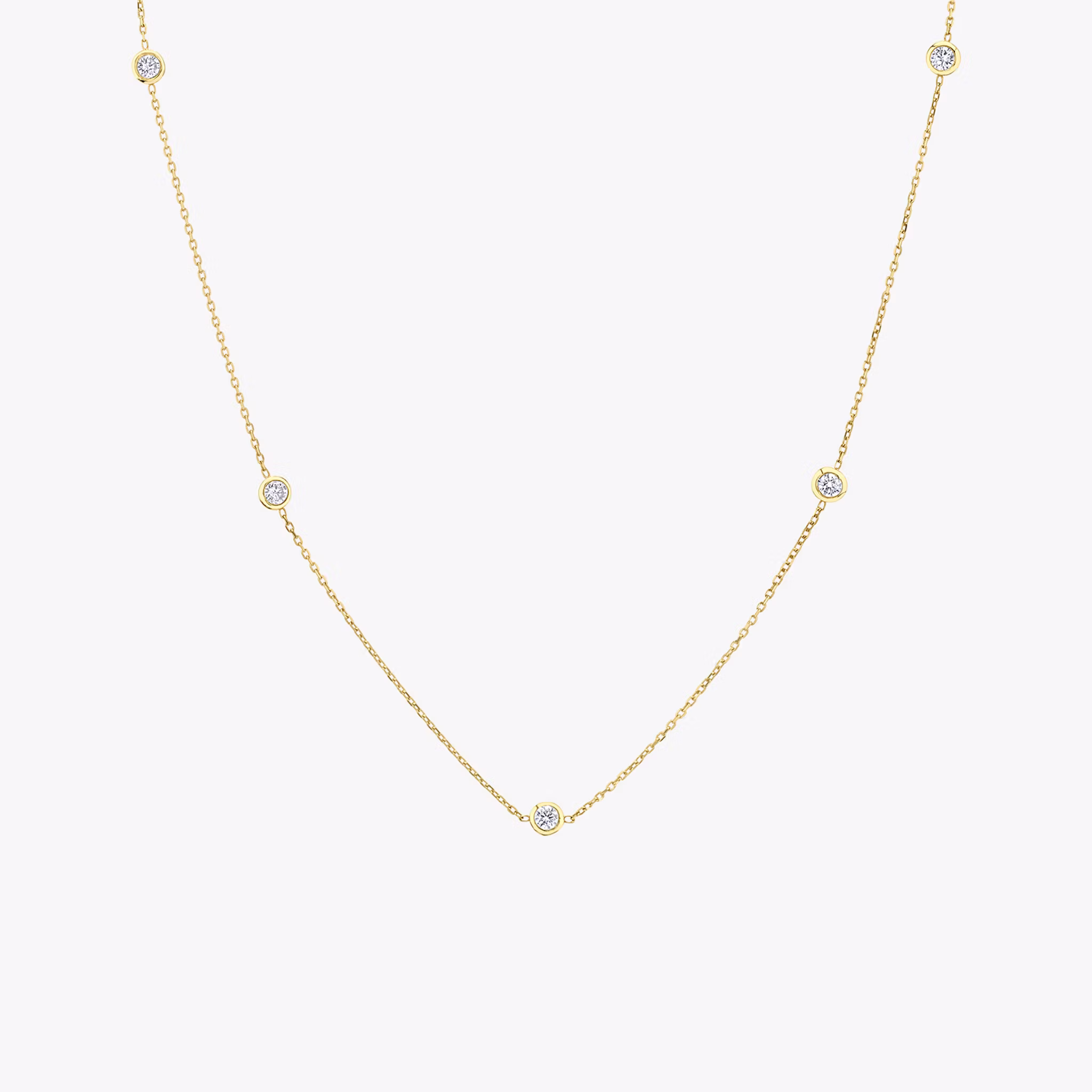 Knife-Edge Bezel Station Necklace Round Brilliant | Yellow Gold