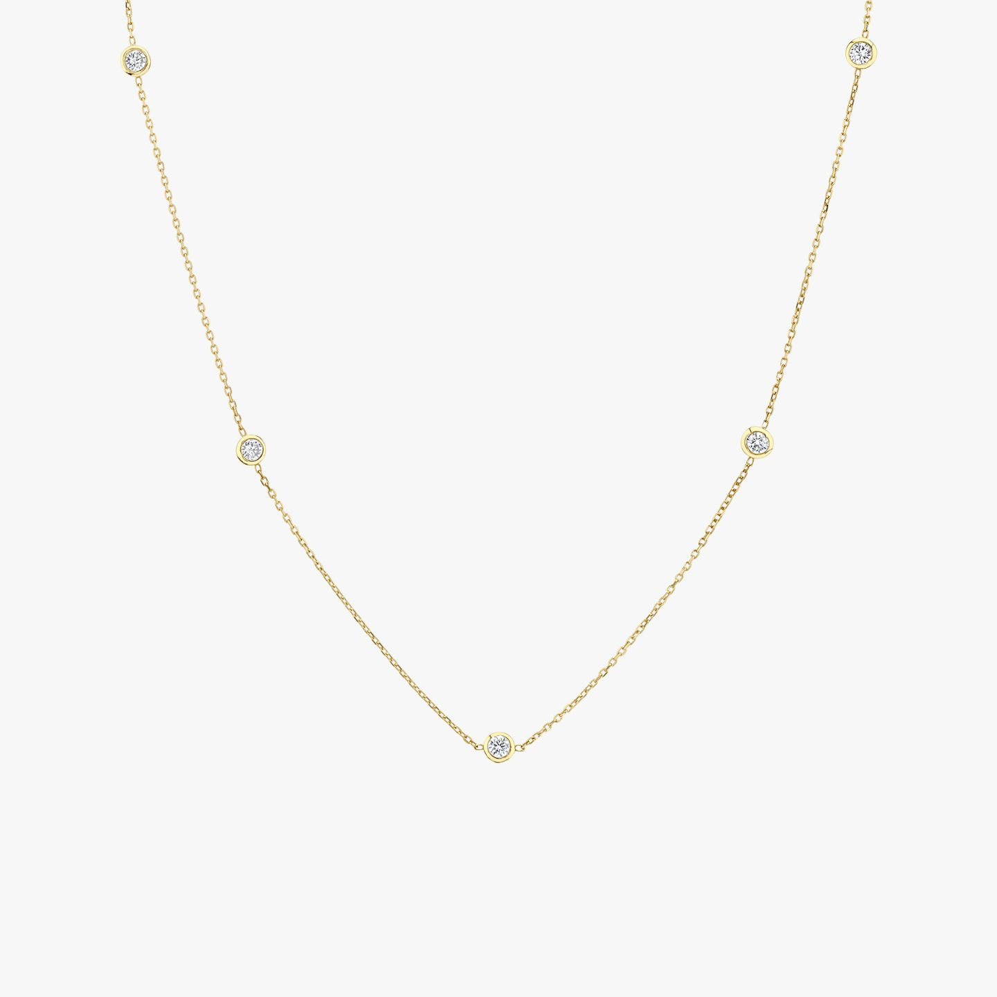 Knife-Edge Bezel Station Necklace | Round Brilliant | 14k | Yellow Gold | chainLength: 16-18