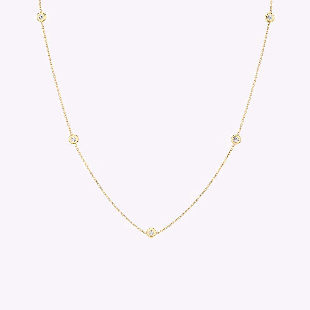 Knife-Edge Bezel Station Necklace | Round Brilliant | 14k | Yellow Gold | chainLength: 16-18