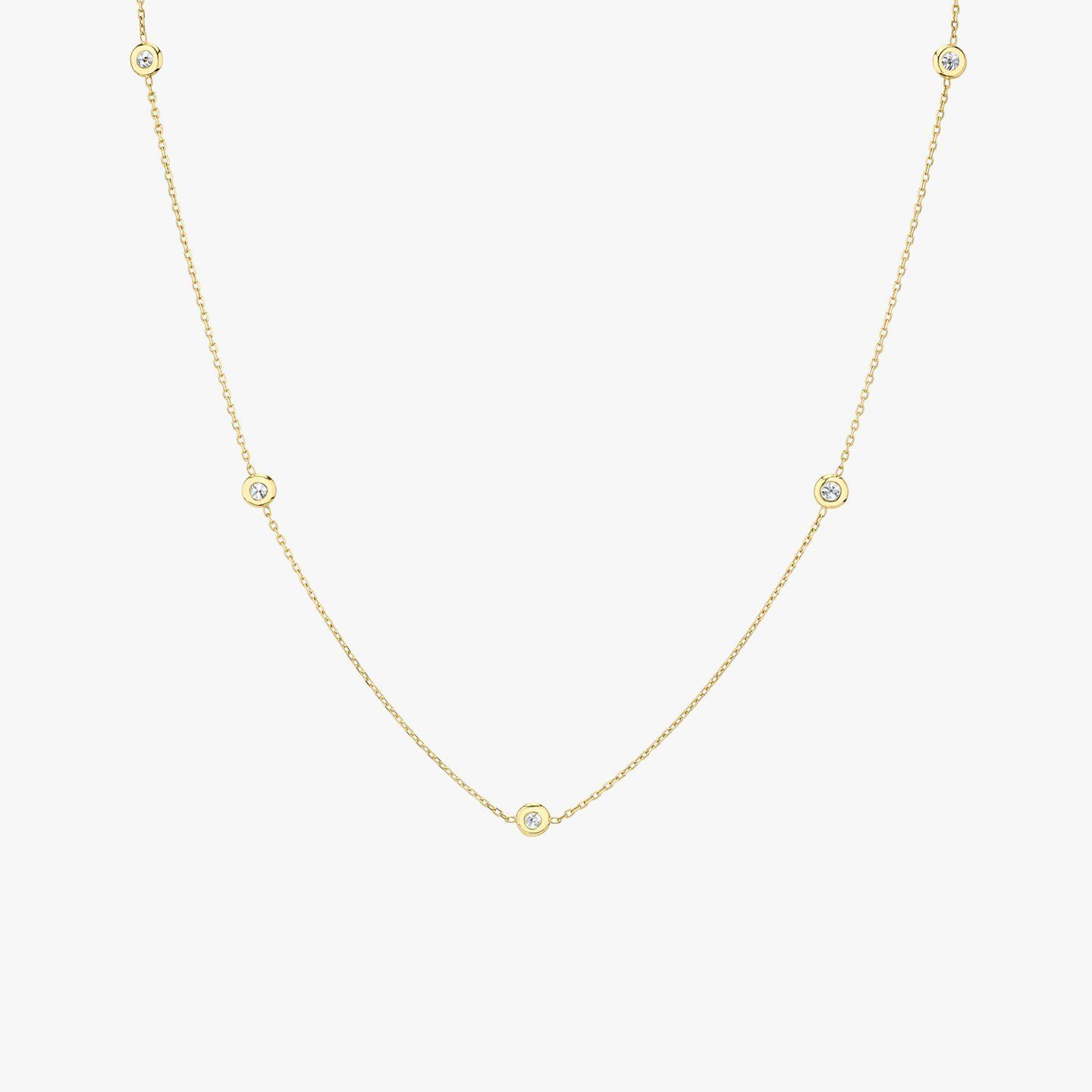 Knife-Edge Bezel Station Necklace | Round Brilliant | 14k | Yellow Gold | chainLength: 16-18