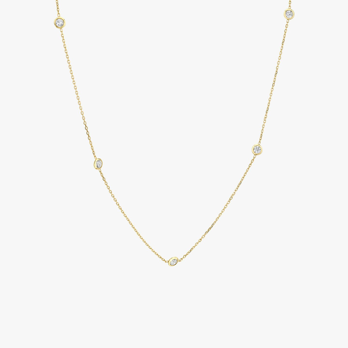 Knife-Edge Bezel Station Necklace | Round Brilliant | 14k | Yellow Gold | chainLength: 16-18