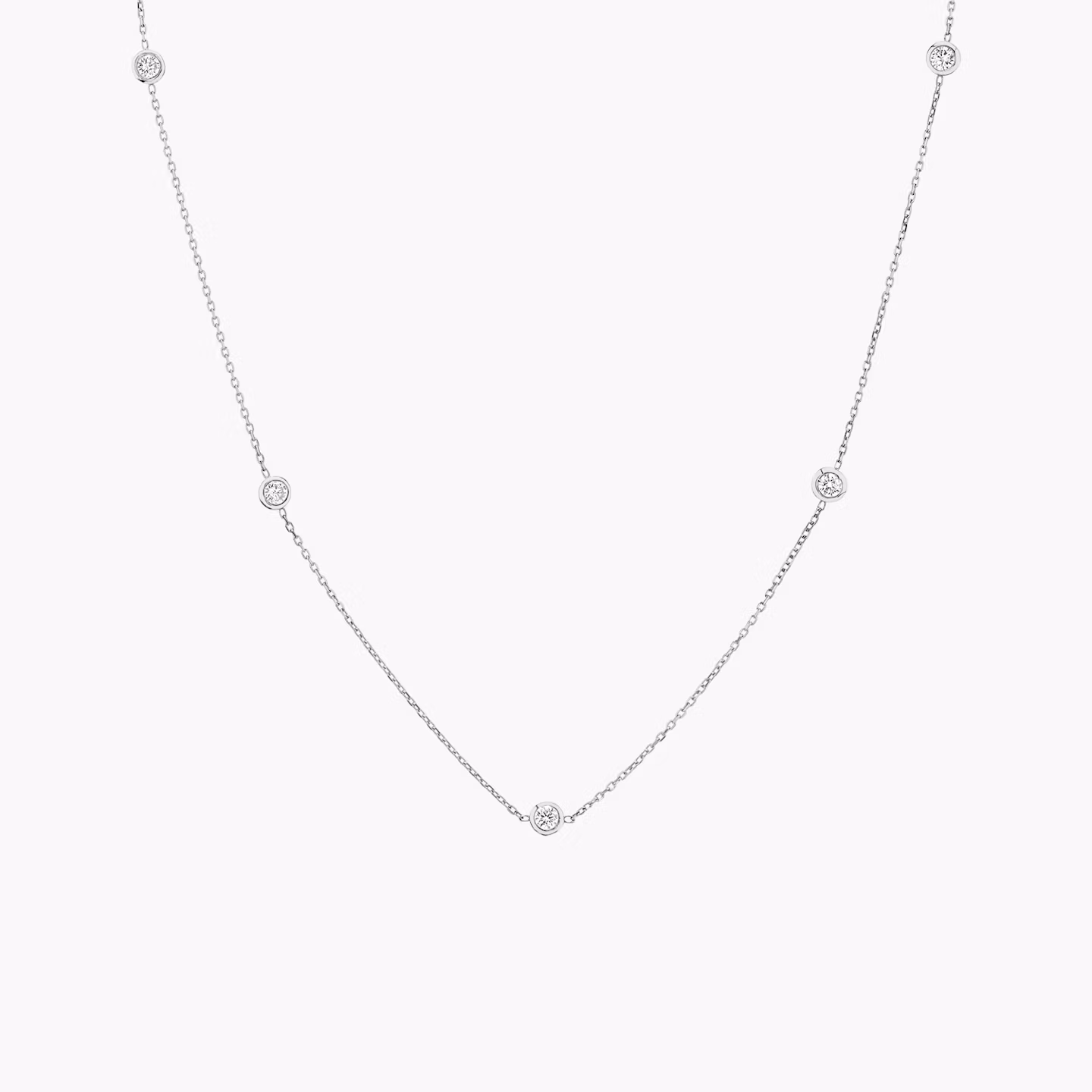Knife-Edge Bezel Station Necklace | Round Brilliant | 14k | White Gold | chainLength: 16-18
