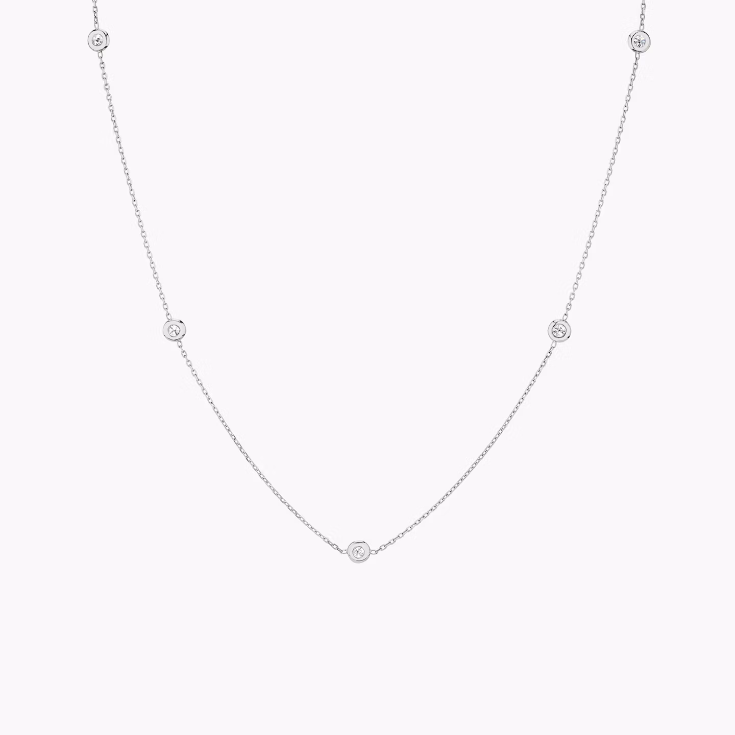 Knife-Edge Bezel Station Necklace | Round Brilliant | 14k | White Gold | chainLength: 16-18