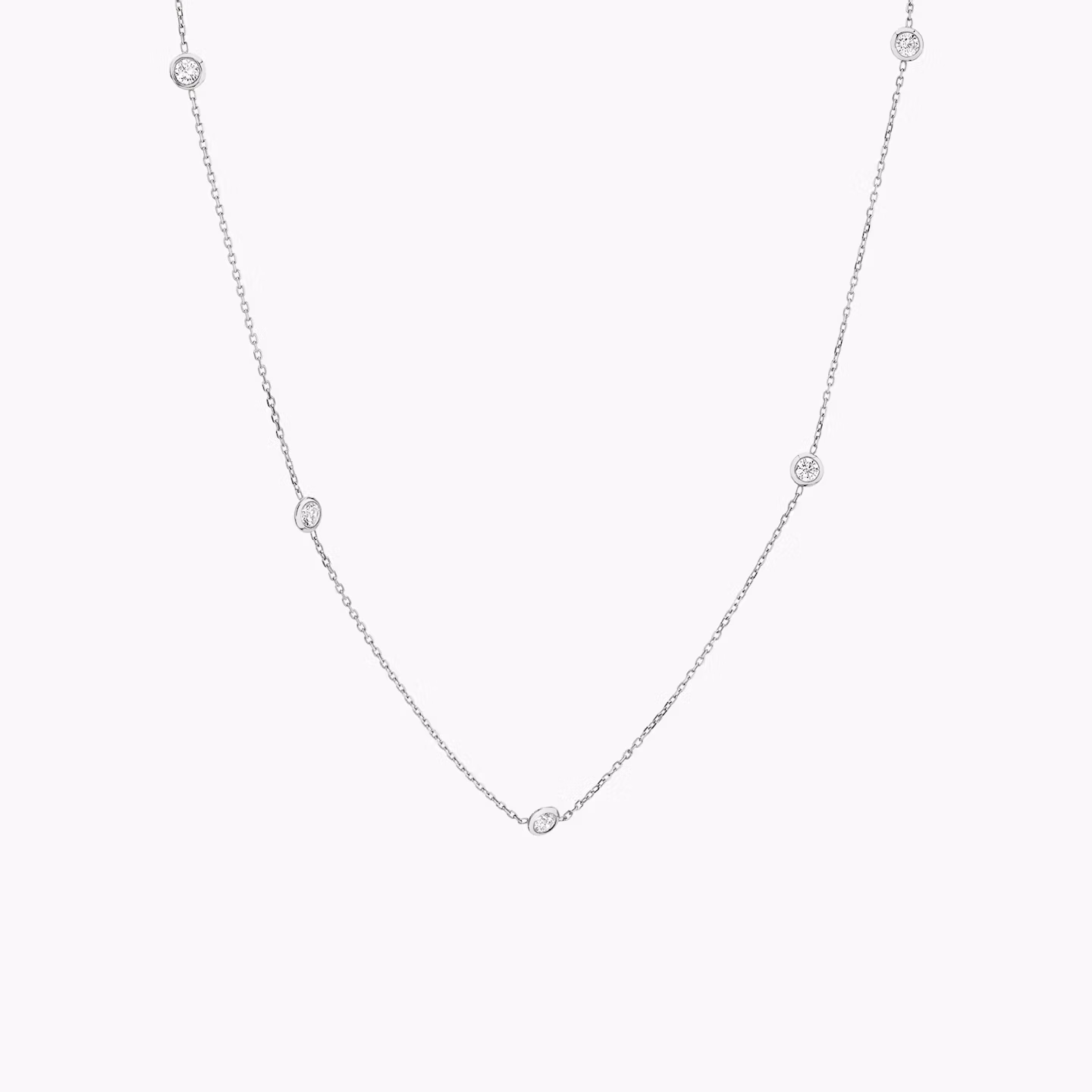 Knife-Edge Bezel Station Necklace | Round Brilliant | 14k | White Gold | chainLength: 16-18