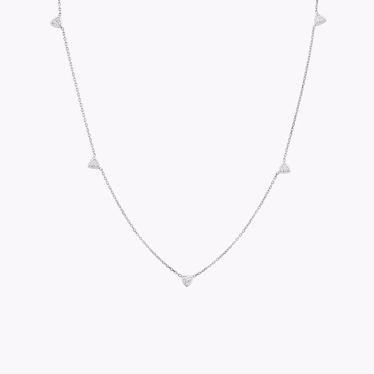 Knife-Edge Bezel Station Necklace | Trillion | 14k | White Gold | chainLength: 18-20