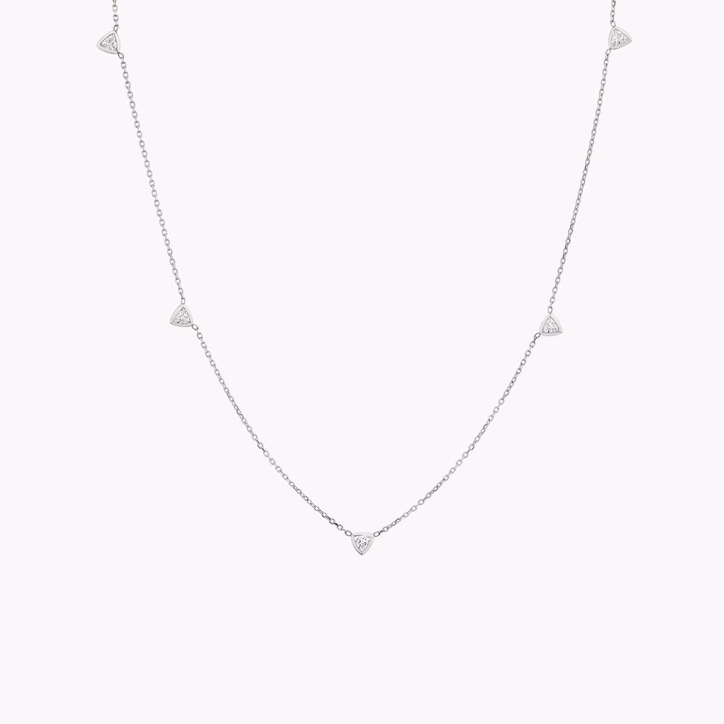 Knife-Edge Bezel Station Necklace Trillion | White Gold