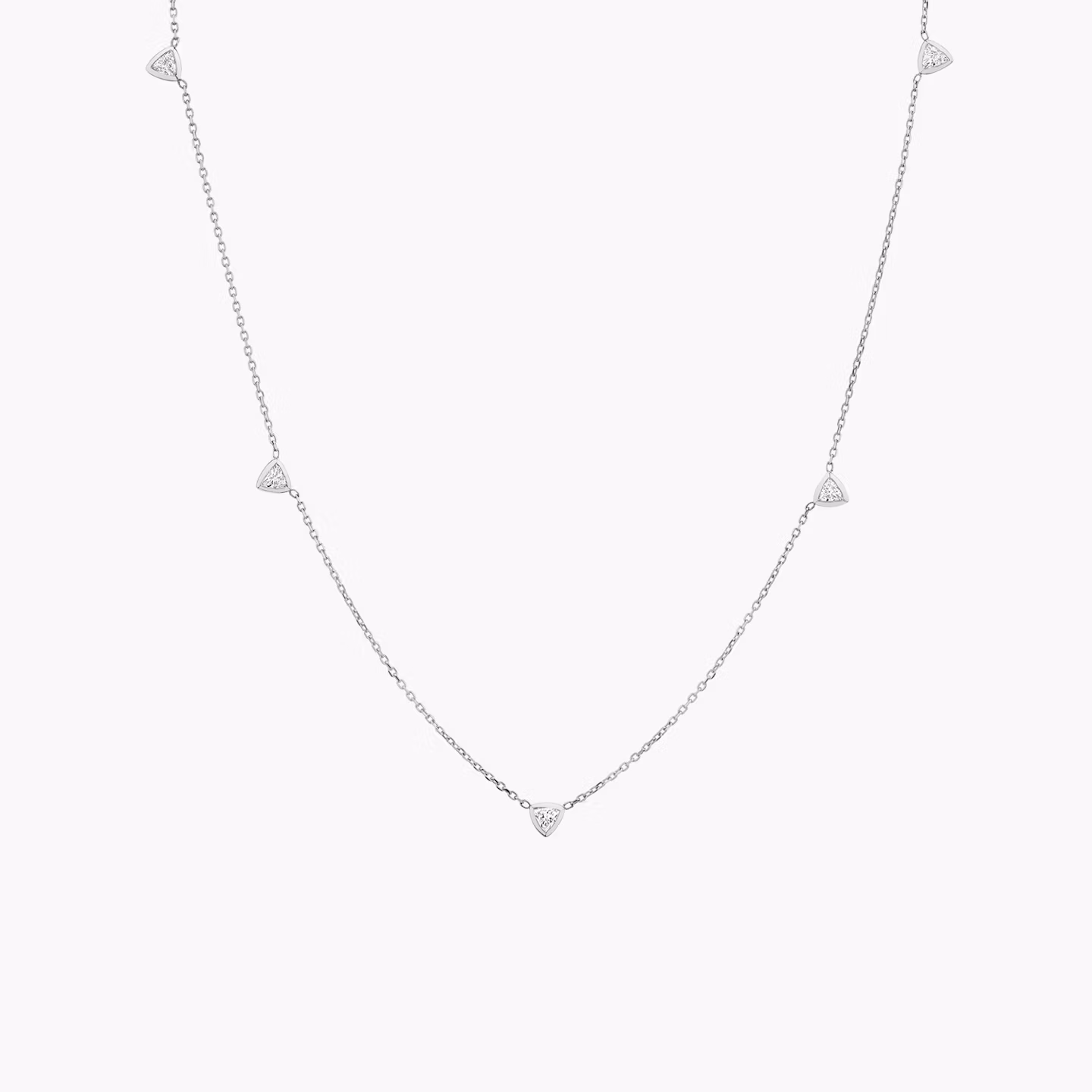 Knife-Edge Bezel Station Necklace | Trillion | 14k | White Gold | chainLength: 16-18