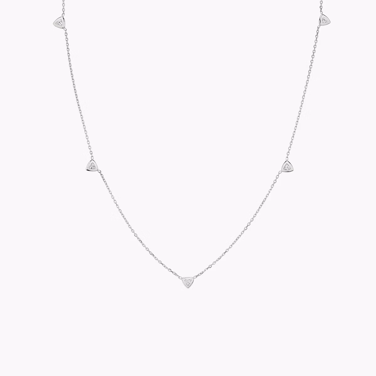 Knife-Edge Bezel Station Necklace | Trillion | 14k | White Gold | chainLength: 18-20