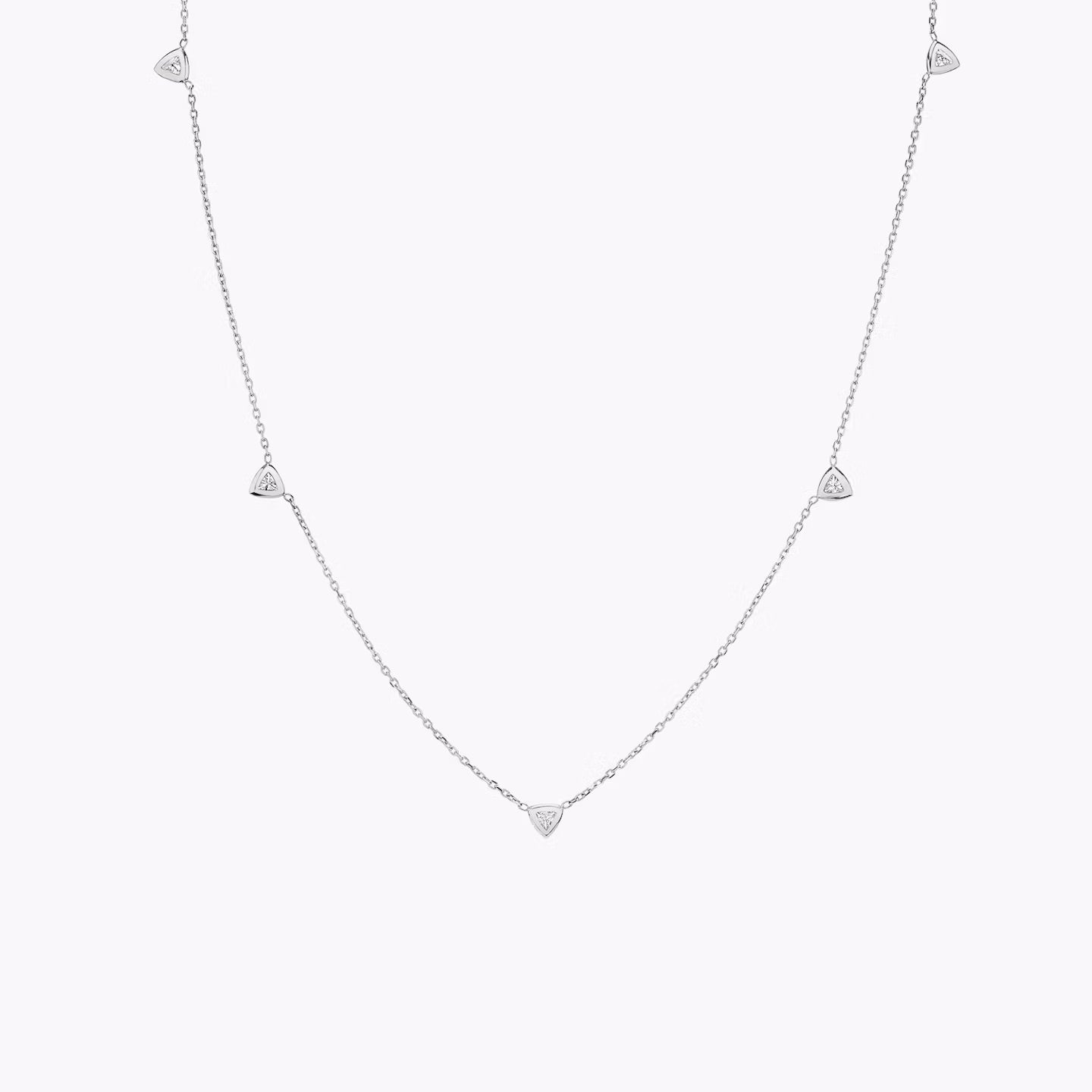 Knife-Edge Bezel Station Necklace | Trillion | 14k | White Gold | chainLength: 16-18