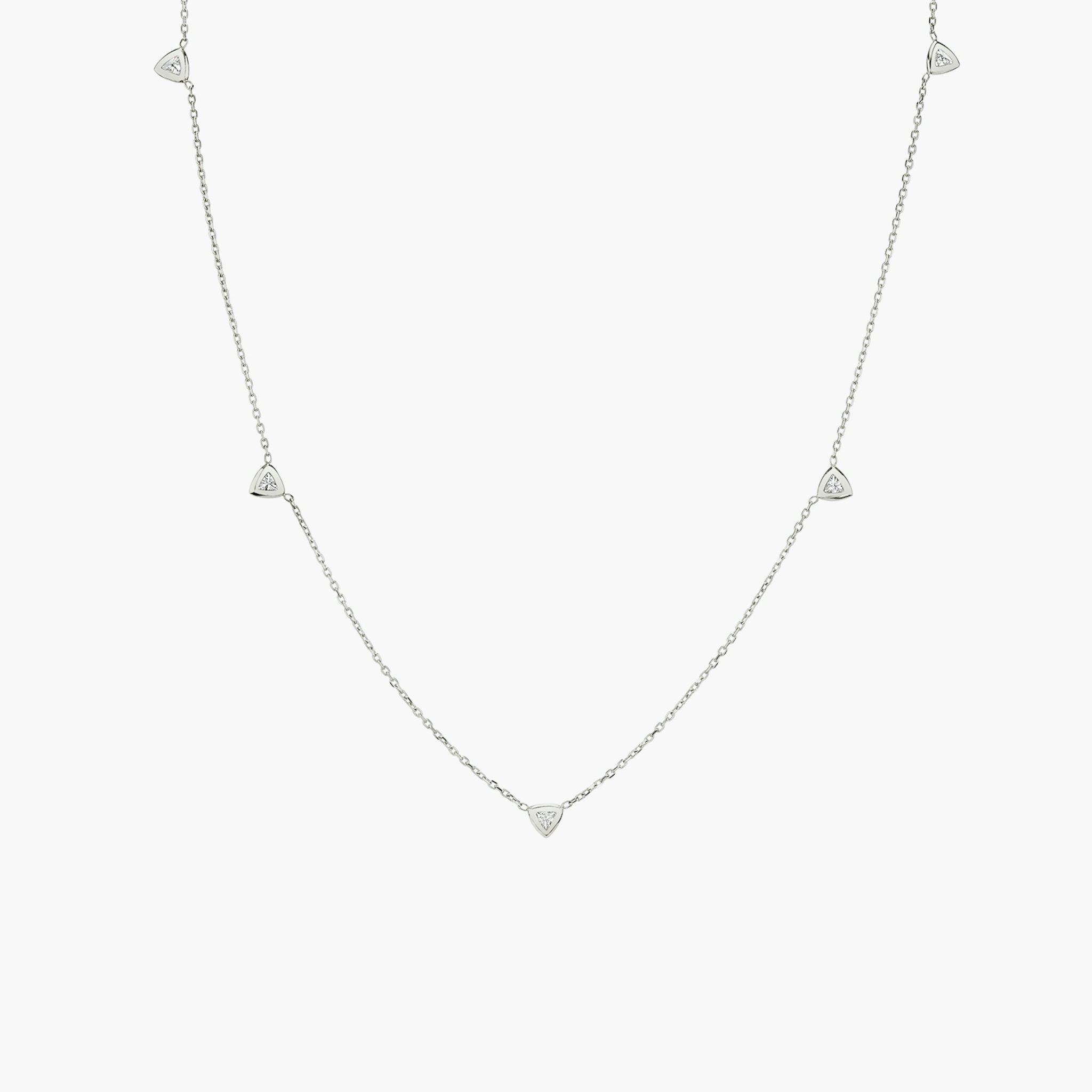 Knife-Edge Bezel Station Necklace | Trillion | 14k | White Gold | chainLength: 16-18