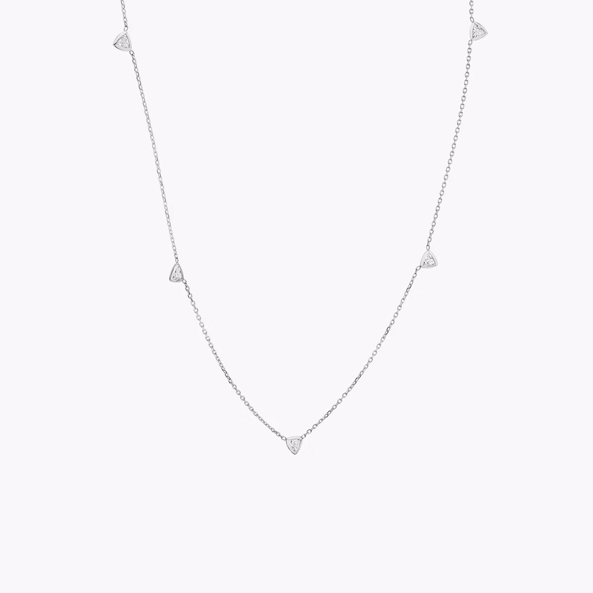 Knife-Edge Bezel Station Necklace | Trillion | 14k | White Gold | chainLength: 18-20