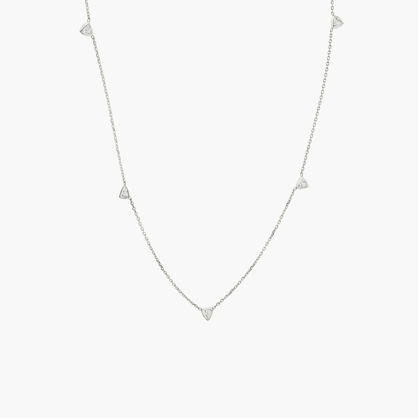 Knife-Edge Bezel Station Necklace | Trillion | 14k | White Gold | chainLength: 16-18