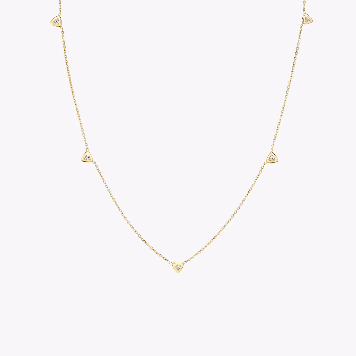 Knife-Edge Bezel Station Necklace | Trillion | 14k | Yellow Gold | chainLength: 16-18