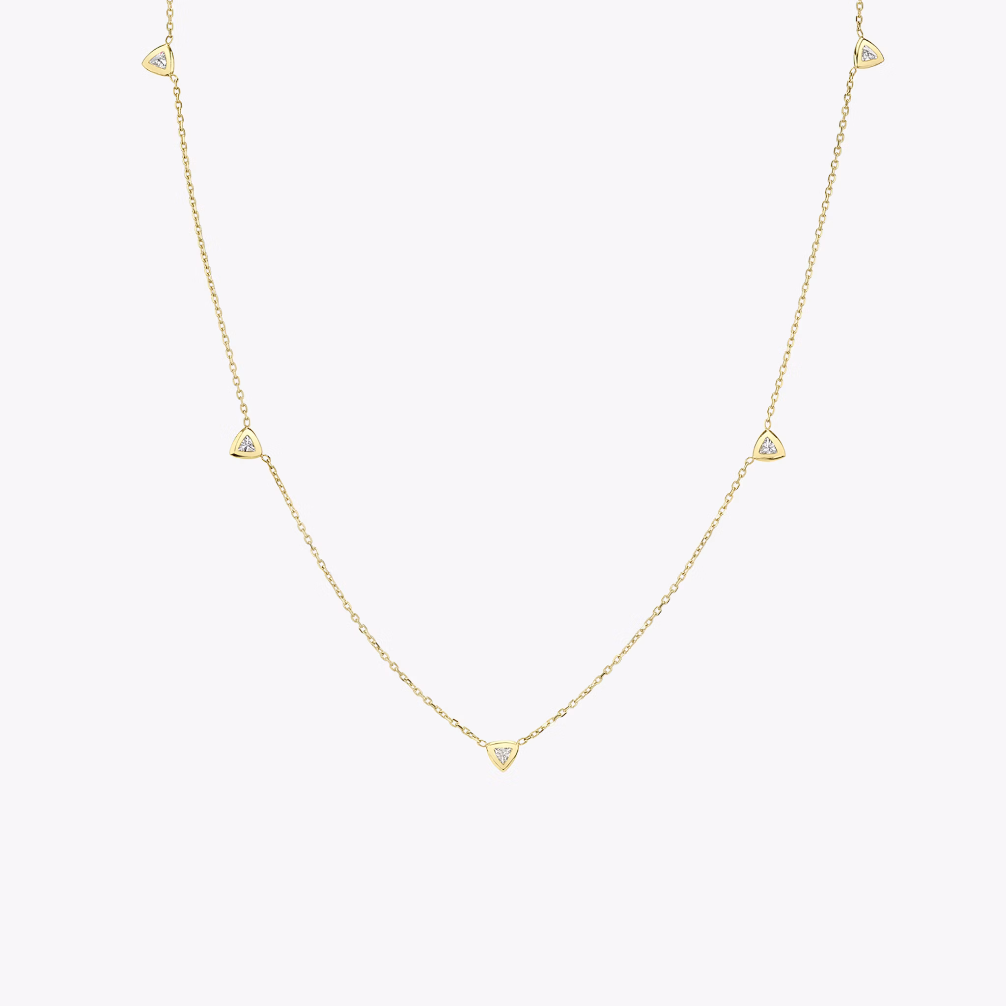 Knife-Edge Bezel Station Necklace | Trillion | 14k | Yellow Gold | chainLength: 18-20